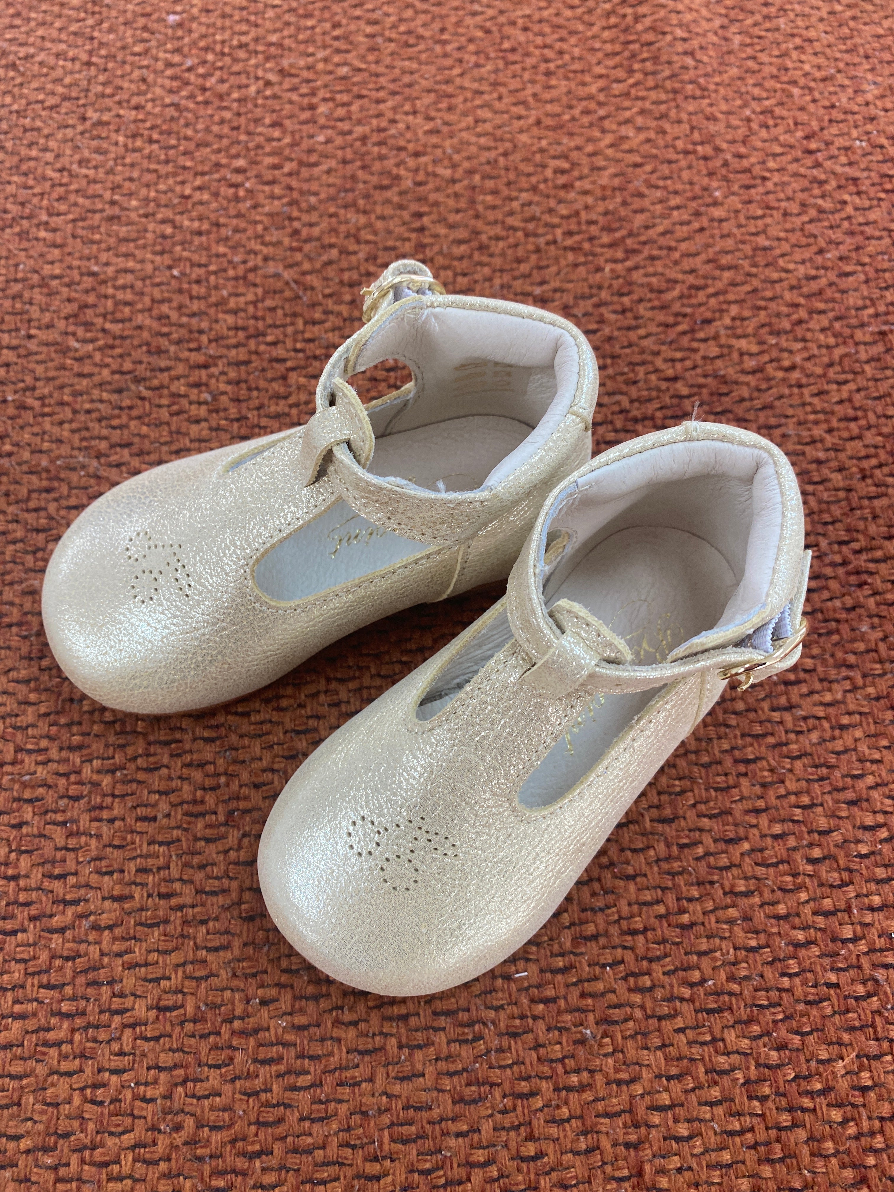 Bonpoint Gold Cherry Baby Shoes - Soft Leather First Walkers for Infants & Toddlers - Perfect for Special Occasions, Photo Shoots & Everyday Wear