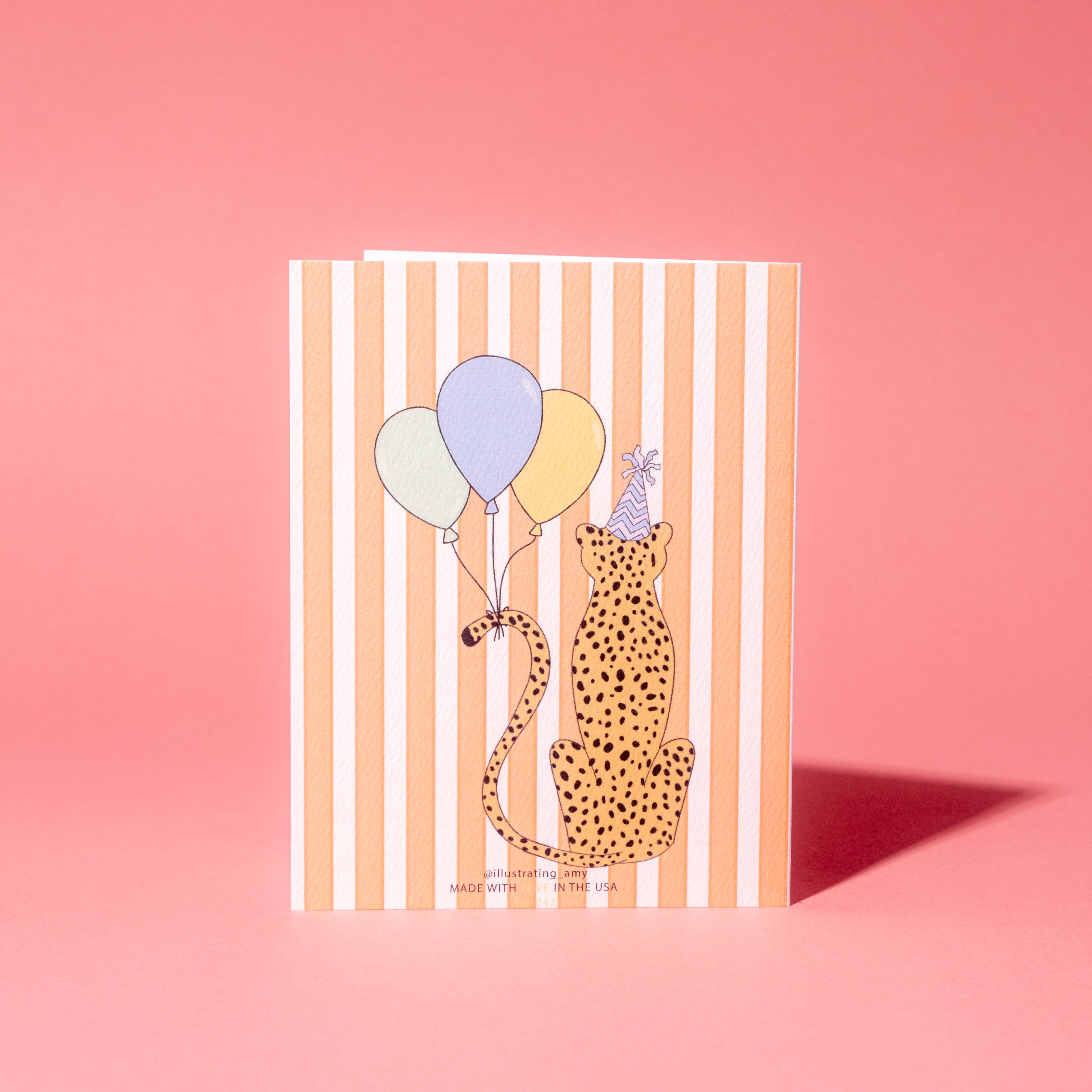 Leopard Print Happy Birthday Balloon Greeting Card - Perfect for Birthday Parties, Celebrations & Gifts