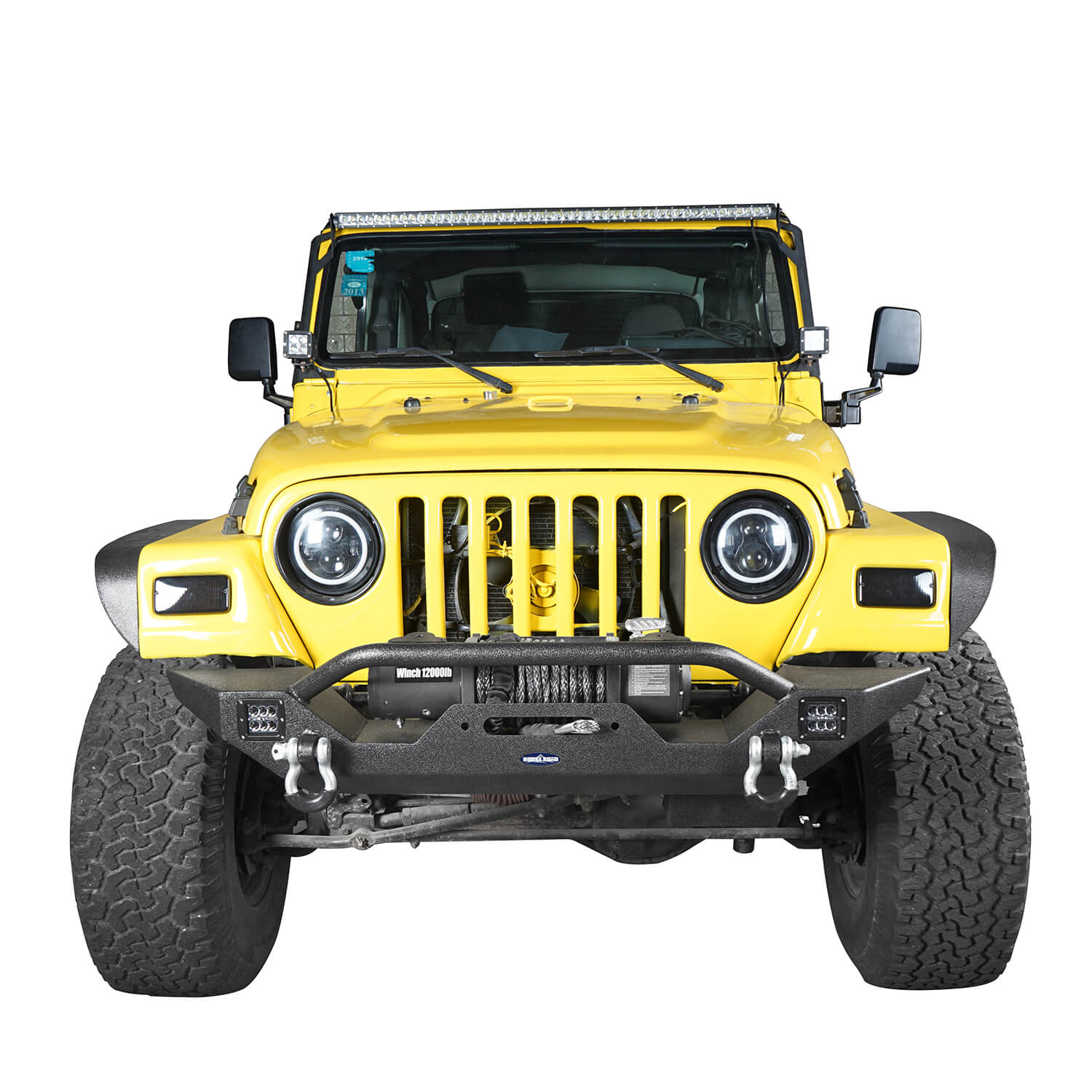 87-06 Jeep Wrangler TJ YJ Trail Rock Mid Front Bumper with Winch Plate & Dual 18W LED Lights - Off-Road Adventure & Winch-Ready Protection