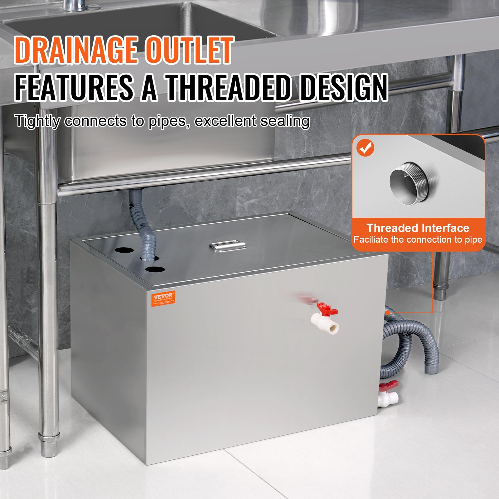 VEVOR 40 LBS Commercial Grease Trap - Stainless Steel Under Sink Grease Interceptor with Top Inlet, 10 GPM Waste Water Oil-Water Separator for Restaurant, Canteen & Home Kitchen - Perfect for High-Volume Cooking Areas and Food Service Establishments