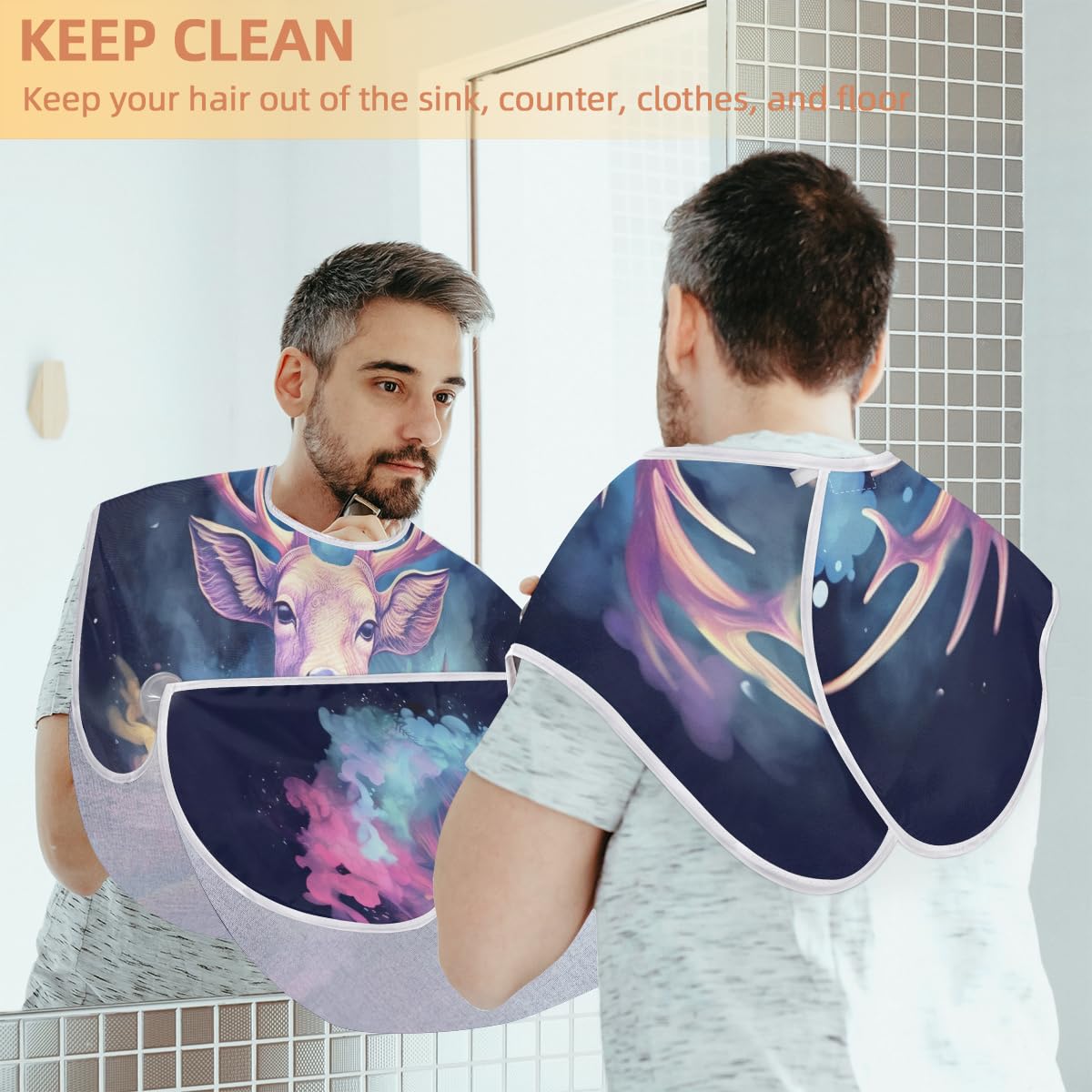 Deer Smoke Floating Beard Shaving Bib for Men - Waterproof Hair Dye Apron & Makeup Cape for Barbers & Stylists - Sink Hair Catcher & Beard Trimming Accessory - Perfect for Salon, Home Grooming & DIY Haircuts
