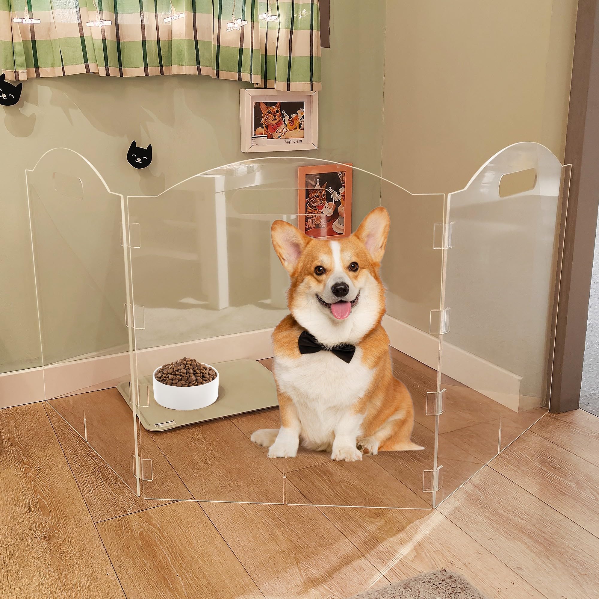 Clear Acrylic Dog Gate - 3 Panel Freestanding Pet Barrier for Doorways | Foldable Puppy & Cat Fence for Indoor Use | Home Safety Solution for Pets (Perfect for Hallways, Stairs & Room Separation)