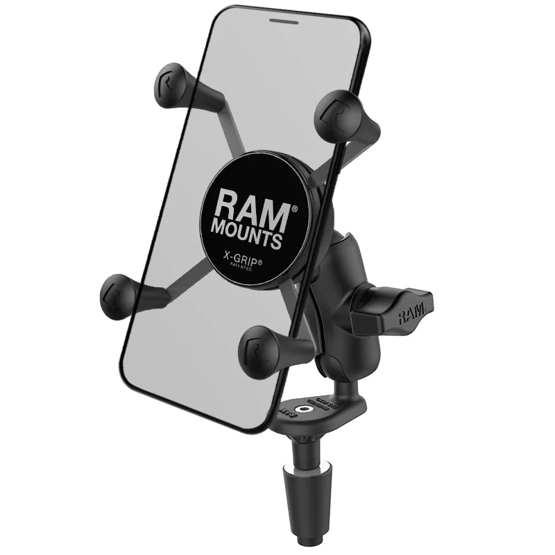 RAM Fork Stem Mount with Double Socket Arm & Universal X-Grip Phone Holder - Compatible with Motorcycles, Bikes & ATVs - Secure Phone Mount for GPS Navigation & Hands-Free Riding (RAM B-176-A-UN7U)