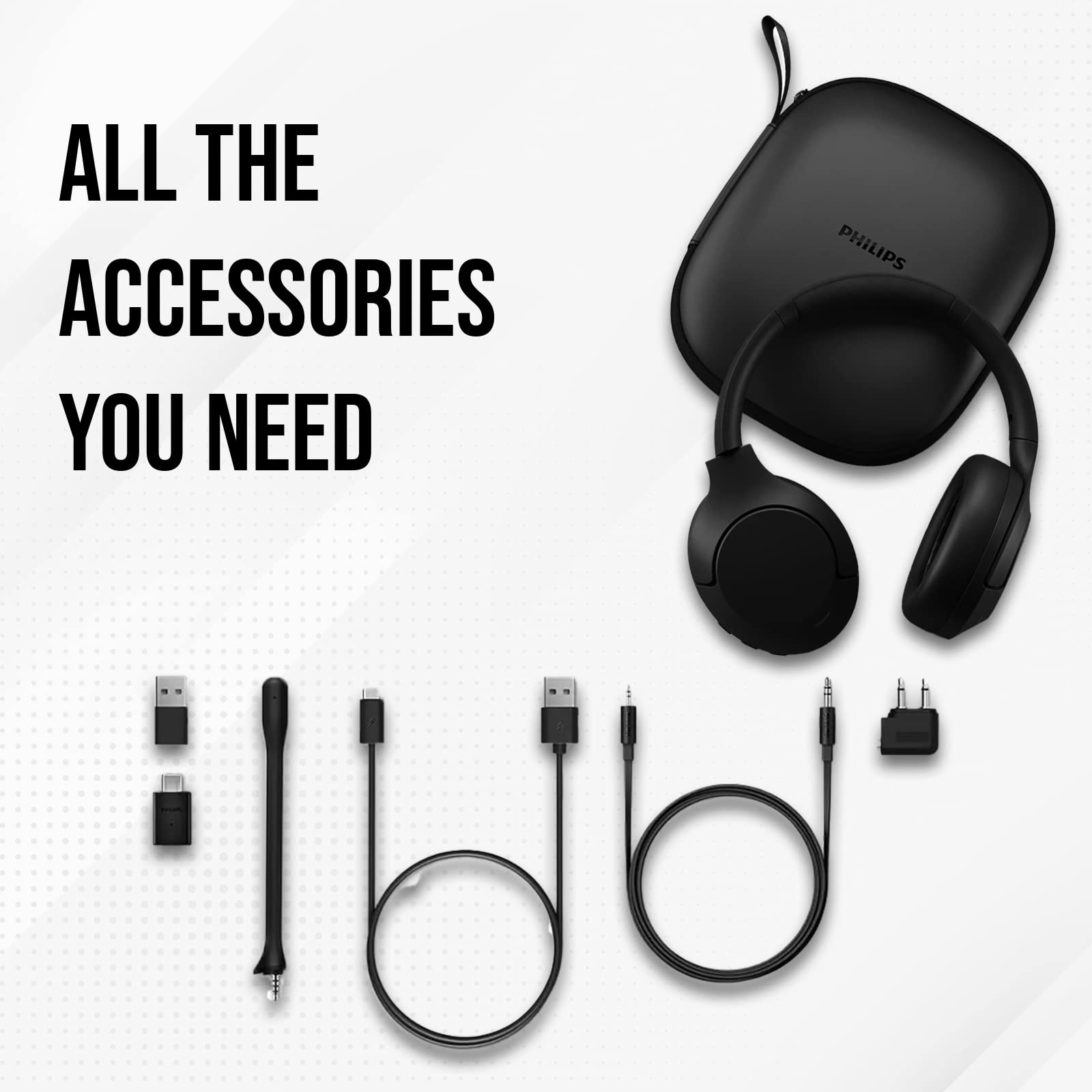 Philips Wireless Noise Cancelling Over-Ear Headphones with Bluetooth, Removable Mic & Touch Control - 55H Playtime for Travel, Work & Gaming
