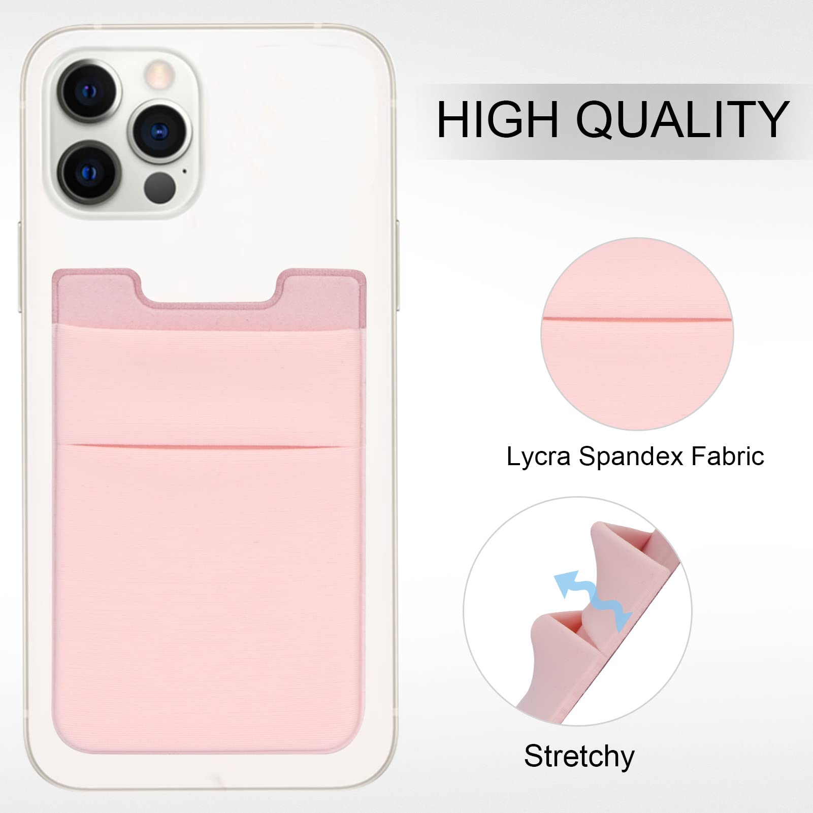 FYY 2 Pack Stretchable Lycra Phone Card Holder - Stick On Credit Card Wallet for iPhone, Samsung & Android Smartphones (Pink) - Slim & Secure for Daily Commute, Shopping & Travel