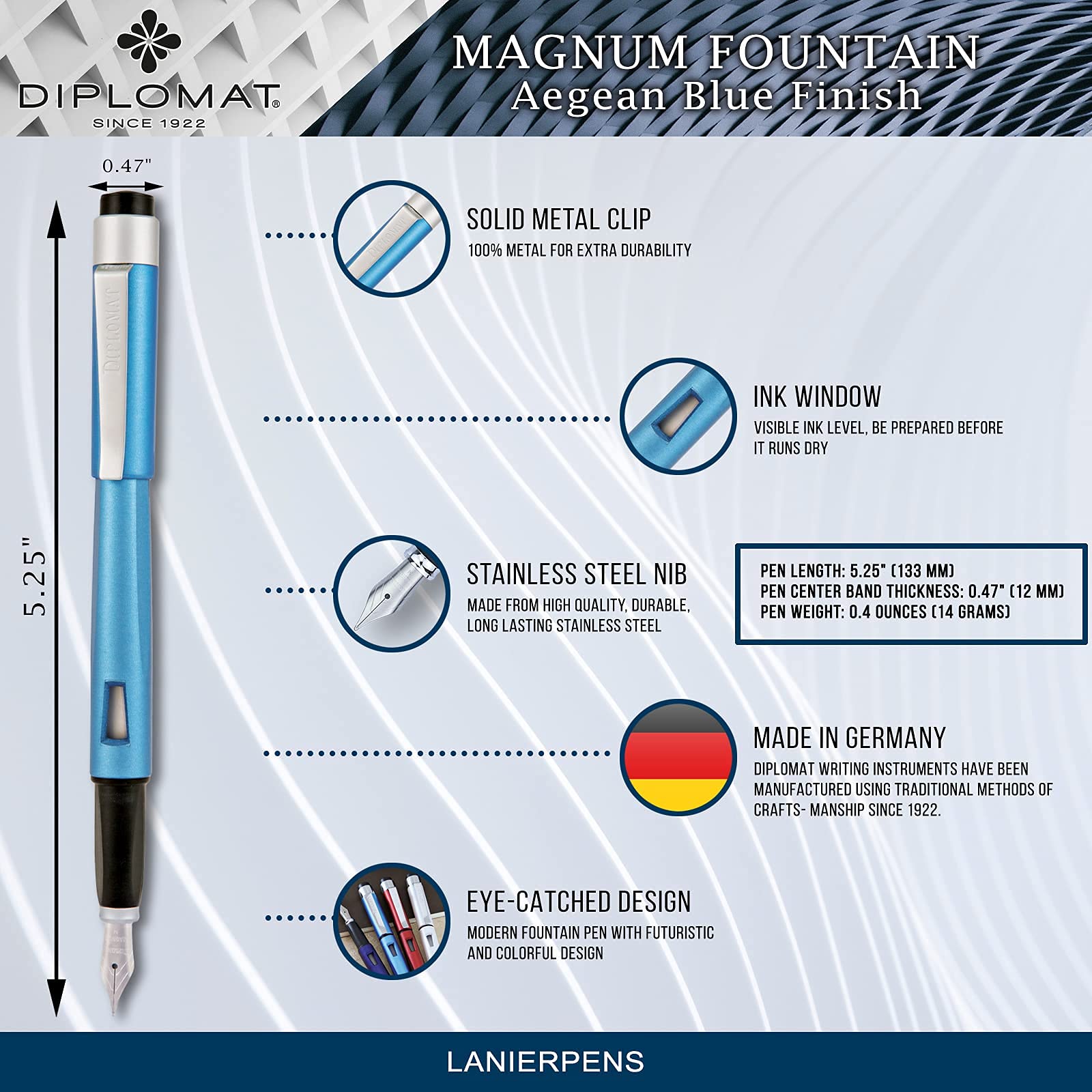 Diplomat Magnum Aegean Blue Fountain Pen Set - Premium Writing Instrument for Office, School & Gifting
