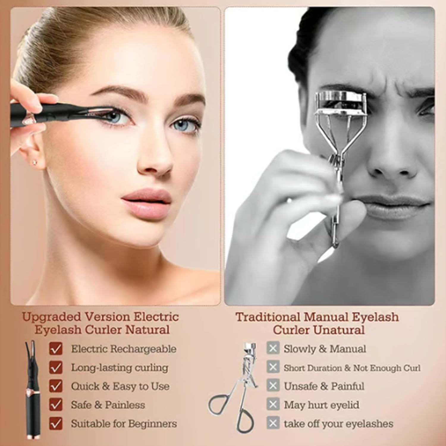 2024 Mini Electric Heated Eyelash Curler - USB Rechargeable Portable Lash Curling Tool for Women | Perfect for Home, Travel & Professional Makeup | Black Beauty Styling Accessory