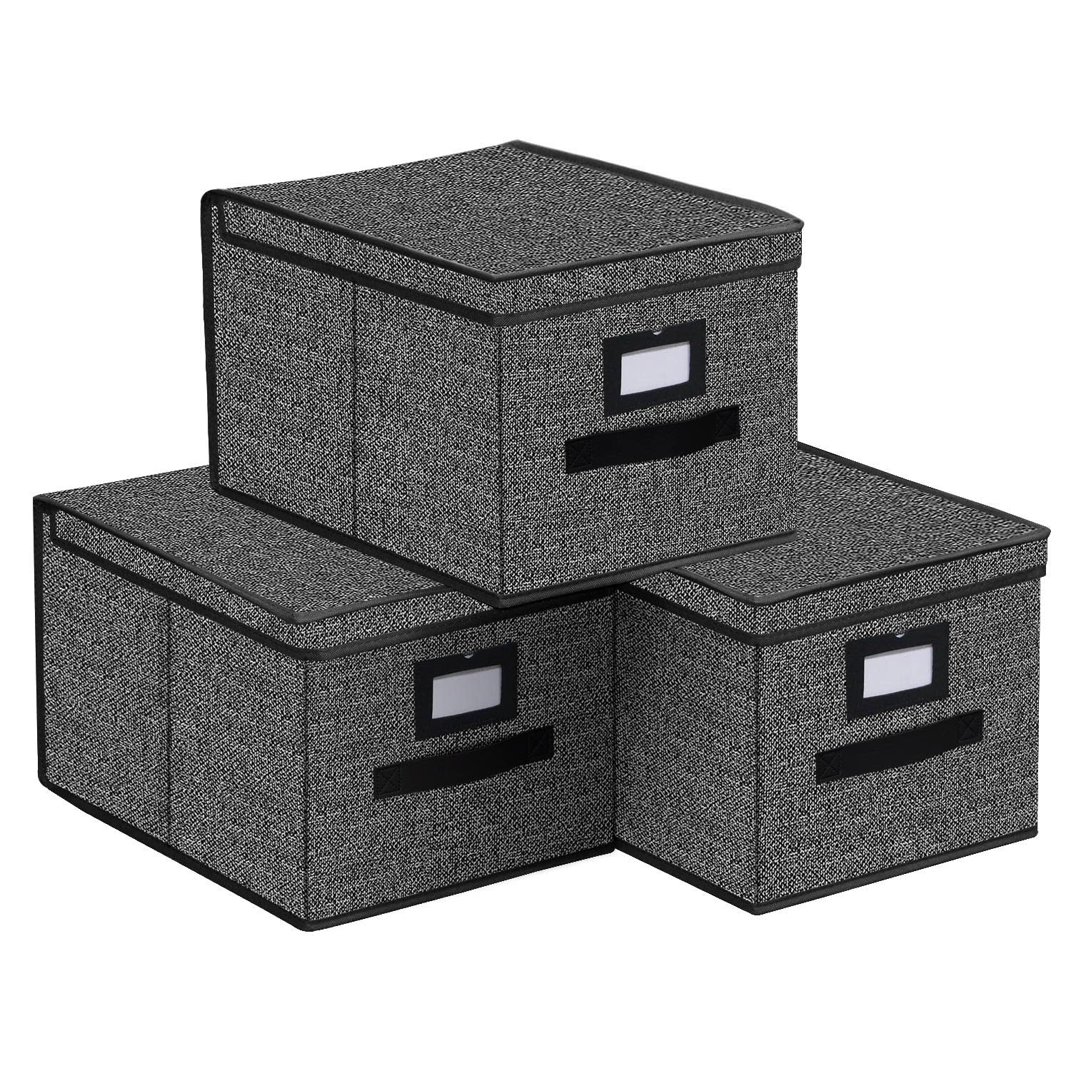 Onlyeasy Collapsible Storage Bins 3-Pack - Foldable Organizer Box with Dust-Proof Lids & Sturdy Handles, 11.8x15.7x9.8 Inches, Large Black Storage Containers for Home, Office, Closet & Garage Organization