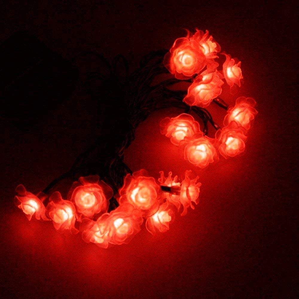 Solar Powered Rose Flower String Lights - 20 LED Waterproof Outdoor Fairy Lights with 2 Modes for Garden, Pathway, Wedding & Party Decorations (Rose-Red) | Perfect for Christmas, Patio, Backyard & Holiday Lighting