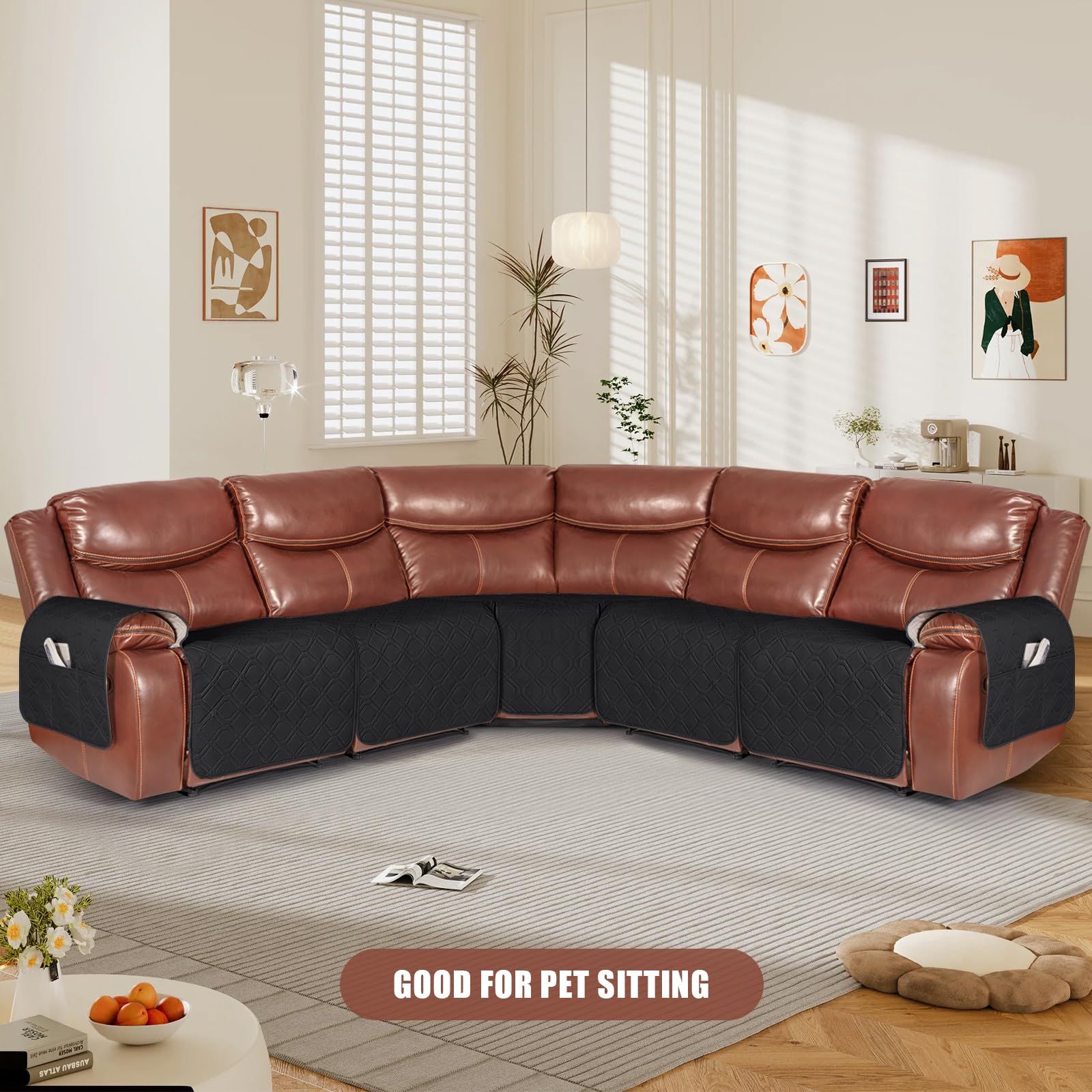 VANSOFY 5-Piece Extra Large Waterproof Reclining Sectional Sofa Cover - Washable L-Shape Couch Slipcover for Pets & Dogs (Black) | Perfect for Living Room, Family Room & Pet-Friendly Homes