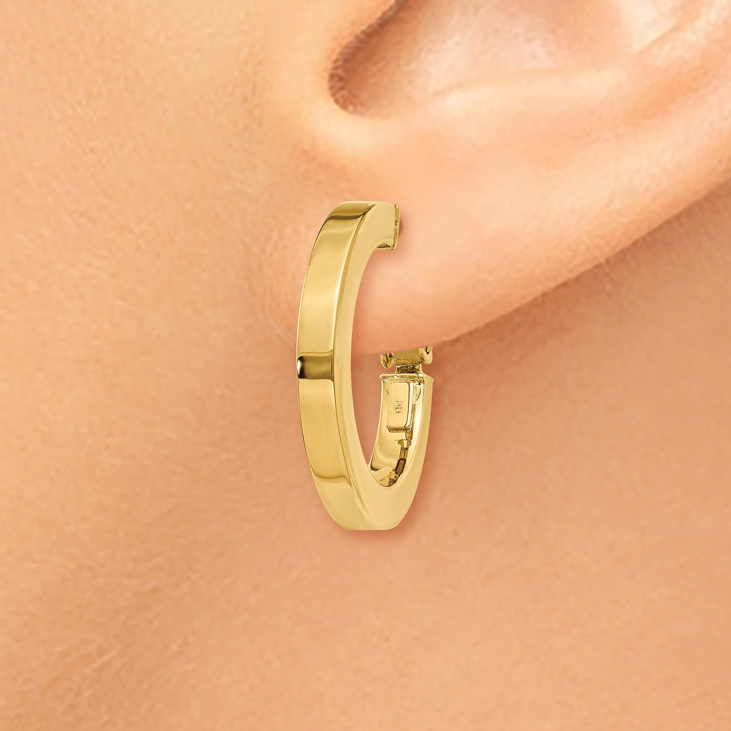 3mm Polished Square Tube Omega Back Hoop Earrings in Real 14k Yellow Gold | Dainty Everyday Jewelry for Women | Perfect for Work, Date Night & Special Occasions