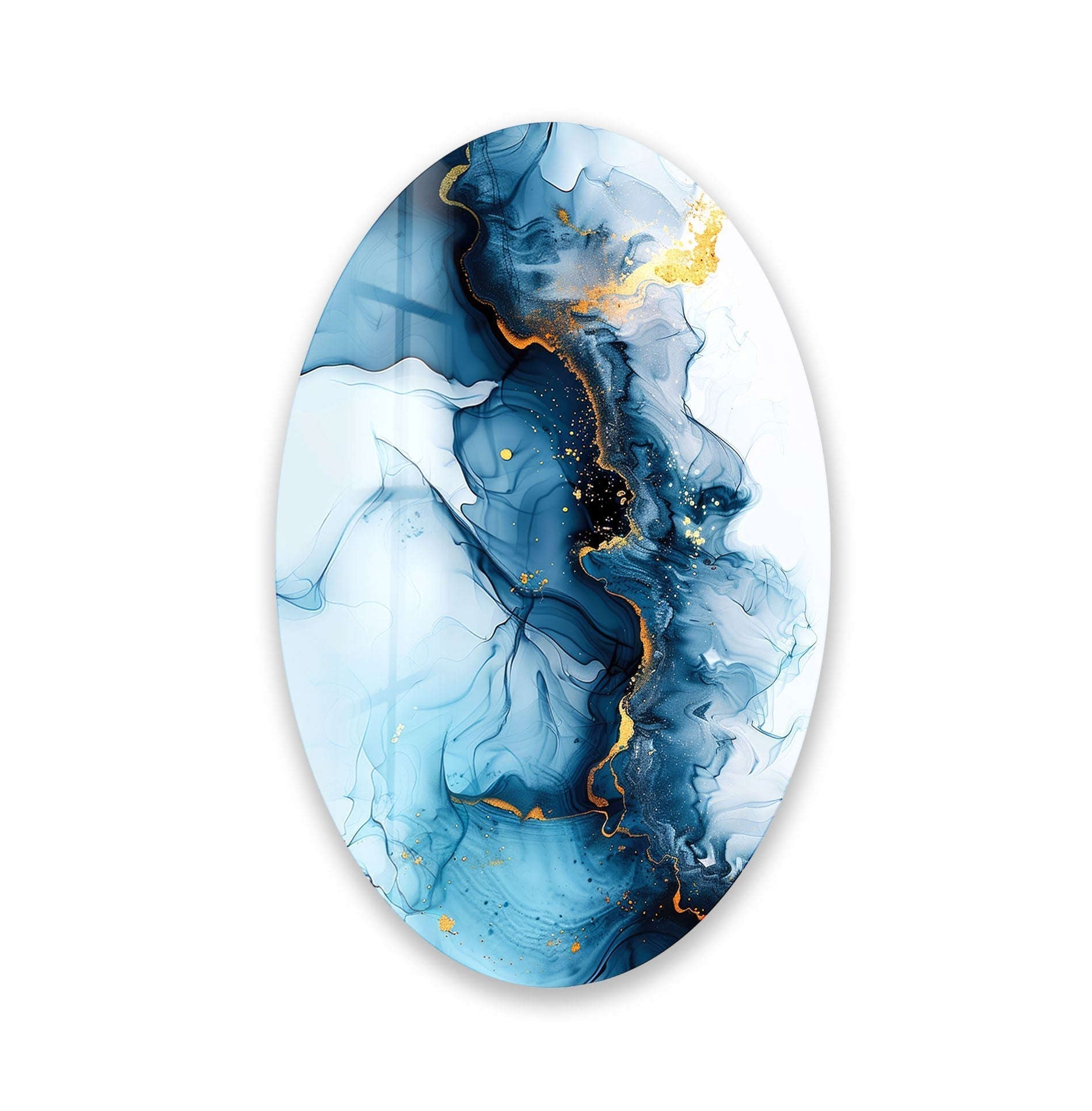 Asymmetric Oval Navy Blue Glass Wall Art - Modern Abstract Home Decor for Living Room, Bedroom, Office - Handmade Glass Wall Hanging for Unique Interior Design