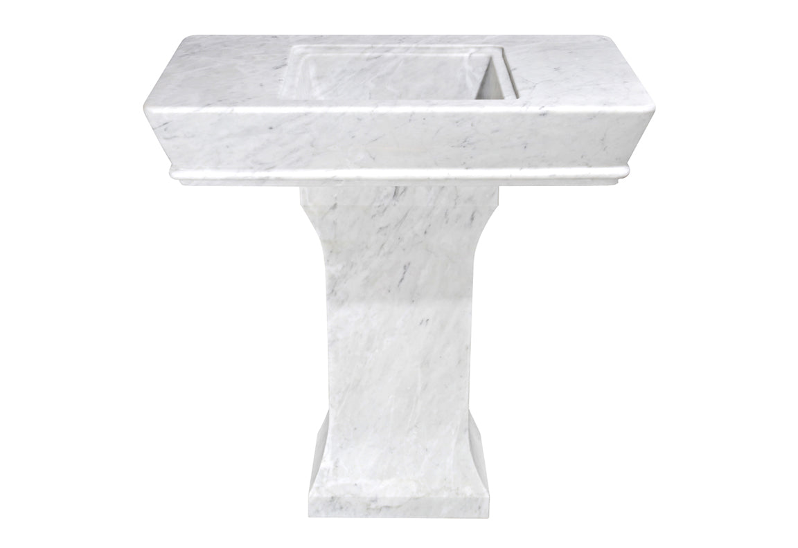 Carrara White Marble Pedestal Bathroom Sink - Elegant Vanity Basin for Modern & Traditional Bathrooms, Powder Rooms & Guest Baths