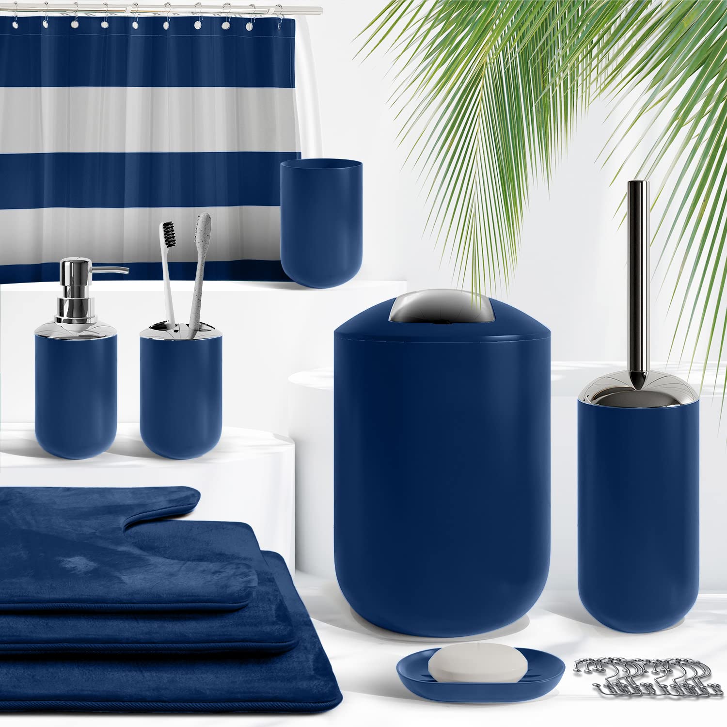 Clara Clark 23PC Navy Bathroom Set with Shower Curtain & Rugs - Perfect for Modern Bathrooms