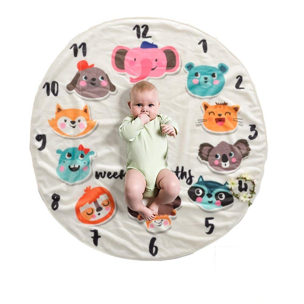 Soft Plush Fleece Baby Milestone Blanket - 37.5x37.5 Inch Round Swaddling Blanket with Adorable Animal Designs | Perfect for Monthly Photo Shoots, Newborn Photography & Baby Shower Gifts