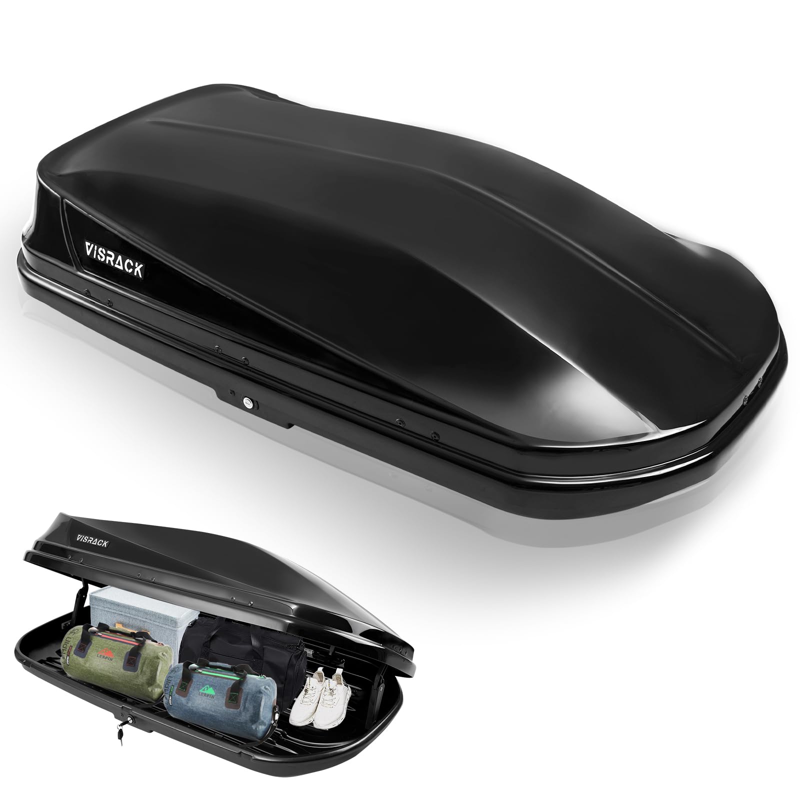Heavy Duty 14 Cubic Feet Rooftop Cargo Carrier - Waterproof Car Top Storage Box with Dual Side Opening, Extra Keys & Straps for Travel, Camping & Outdoor Gear (Black)