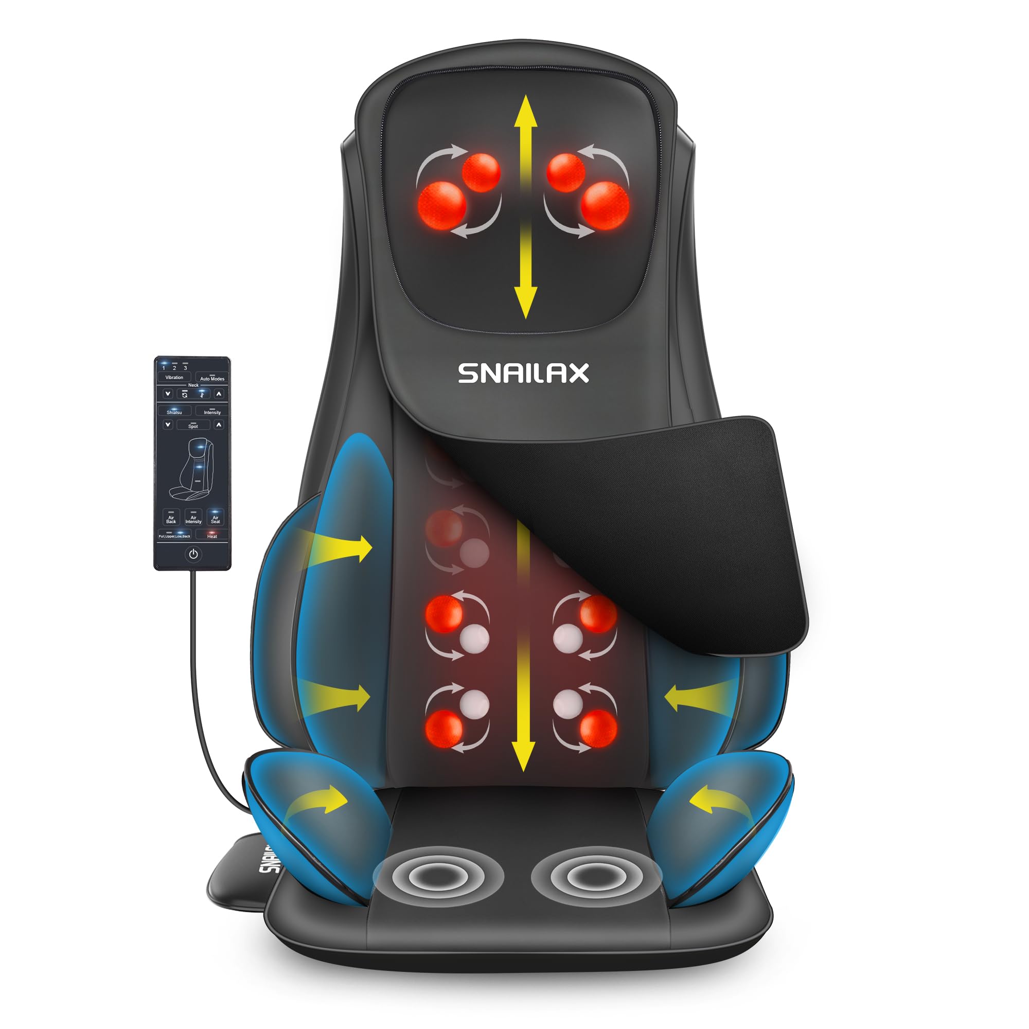 Snailax Shiatsu Neck & Back Massager with Heat - Full Body Massage Chair Pad with Compression for Neck, Shoulder & Back Pain Relief - Perfect Gift for Men & Women - Use at Home, Office or Car for Relaxation & Stress Relief