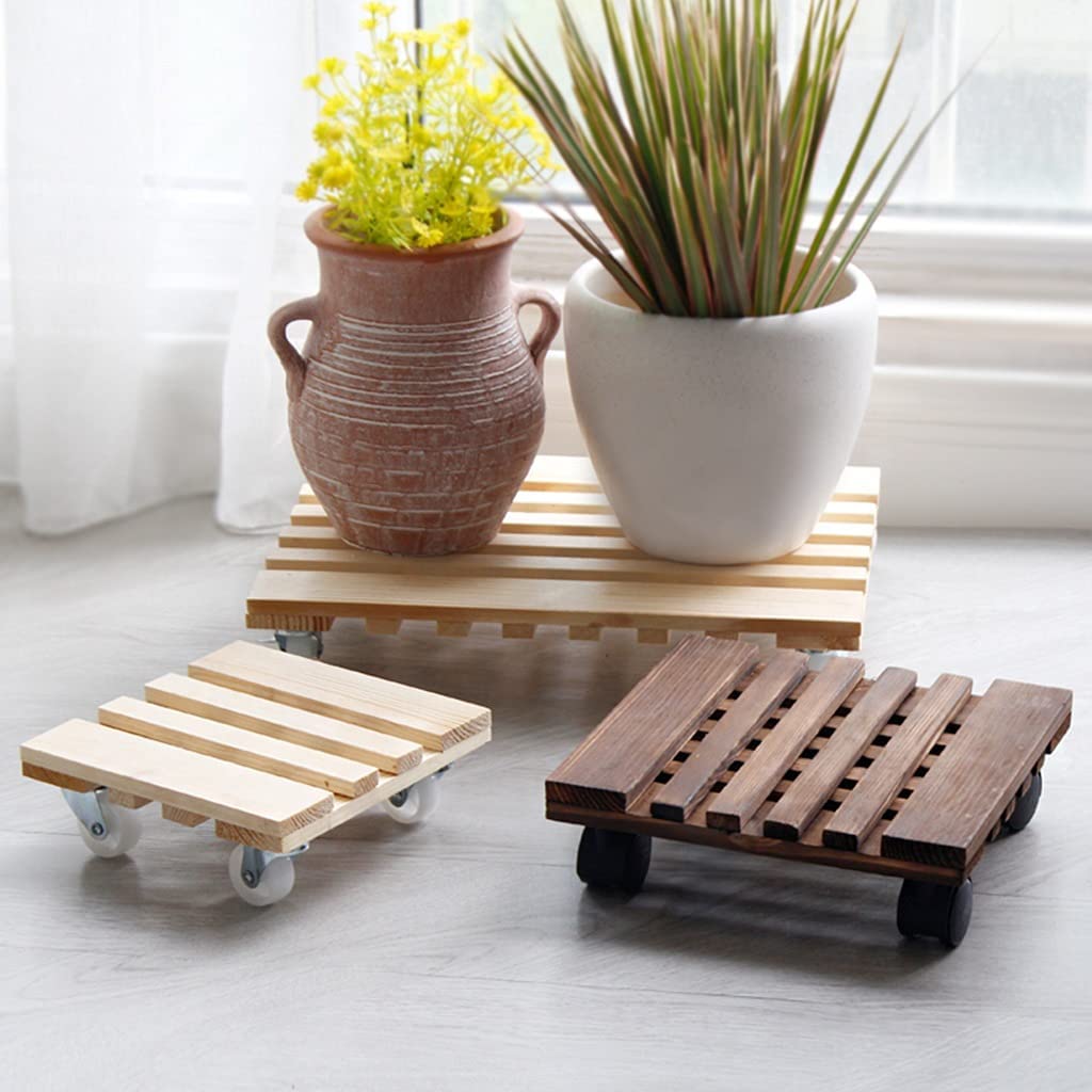 Square Wooden Plant Pot Caddy with Wheels - 25cm, 30cm, 35cm Rolling Planter Stand - 360° Rotating Casters for Indoor & Outdoor Use - Perfect for Moving Heavy Potted Plants on Decks, Patios and Gardens (35cm/13.7in)