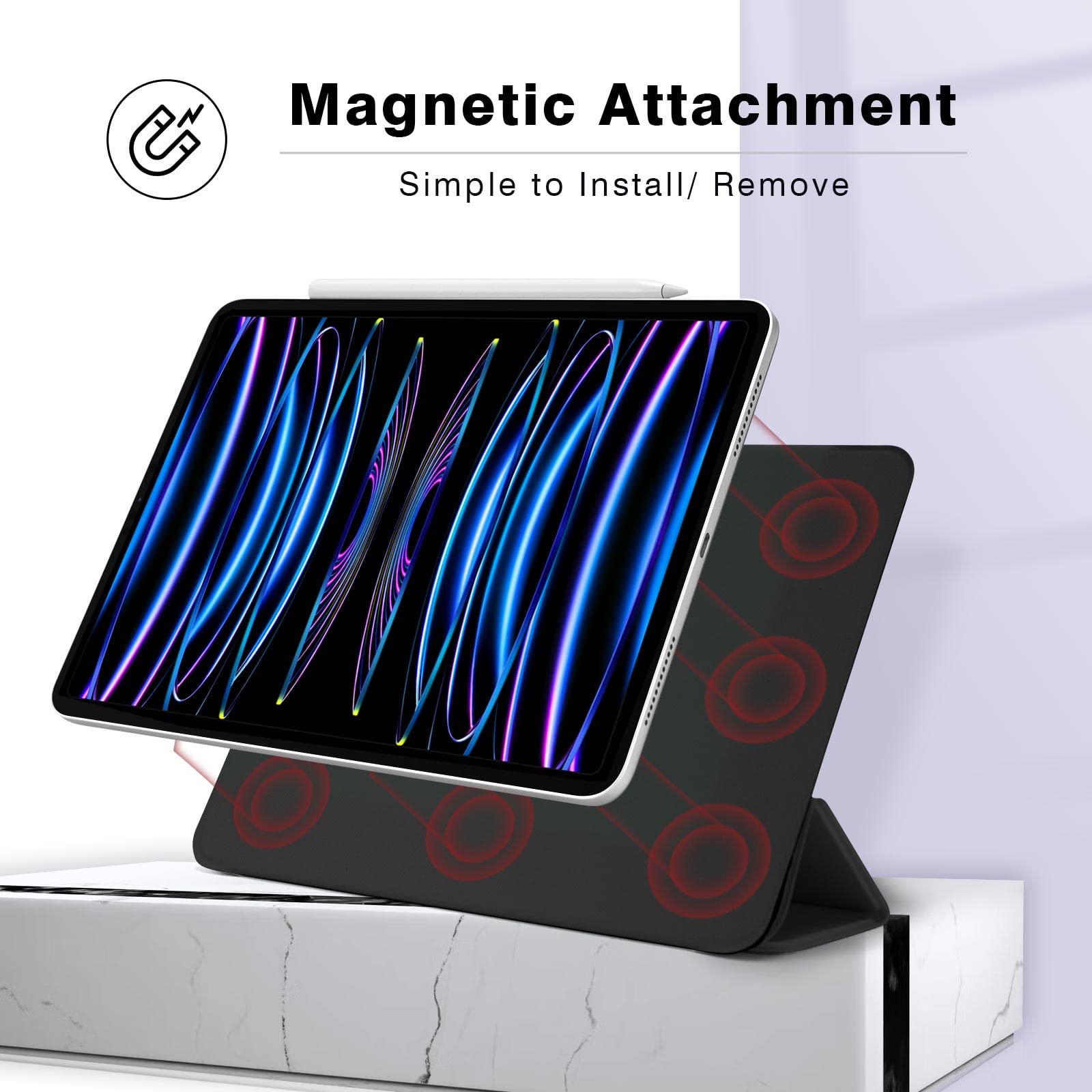 Magnetic Case for iPad Pro 11 Inch 4th/3rd/2nd Gen (2022/2021/2020) - Slim Smart Folio Cover with Auto Sleep/Wake, Pencil Charging & Trifold Stand - Lightweight Protective Case (Black) | Perfect for Work, Travel & Home Use