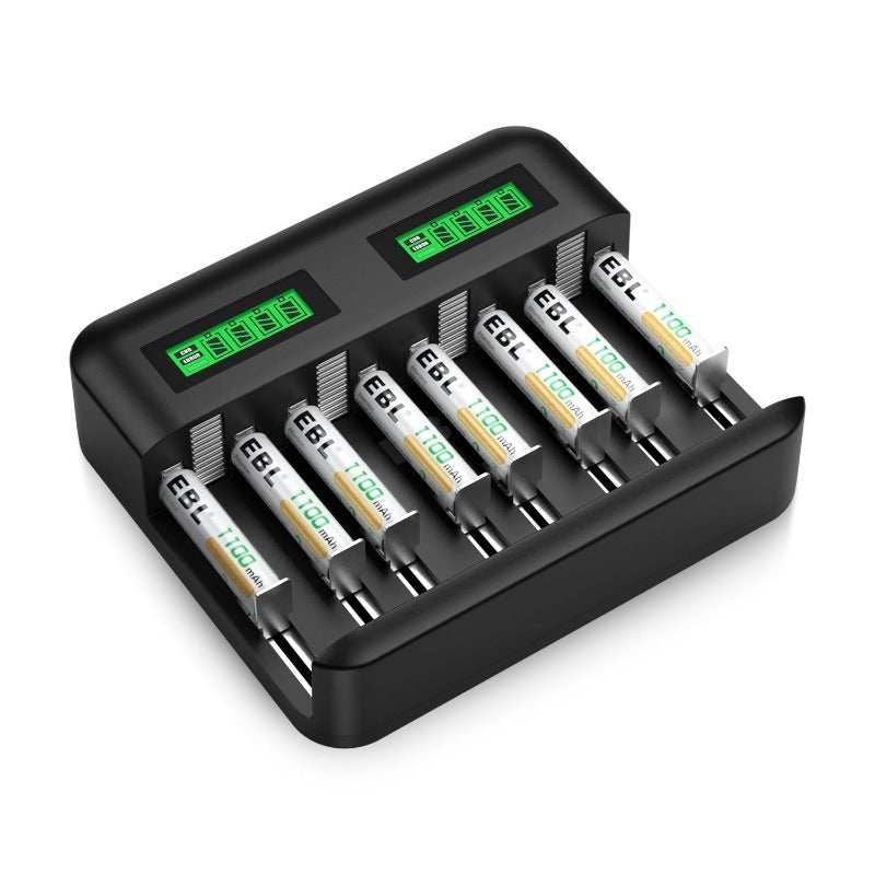 EBL C9008 AA AAA Battery Charger with 8 Rechargeable Batteries - Fast Charging for Cameras, Toys, and Household Electronics