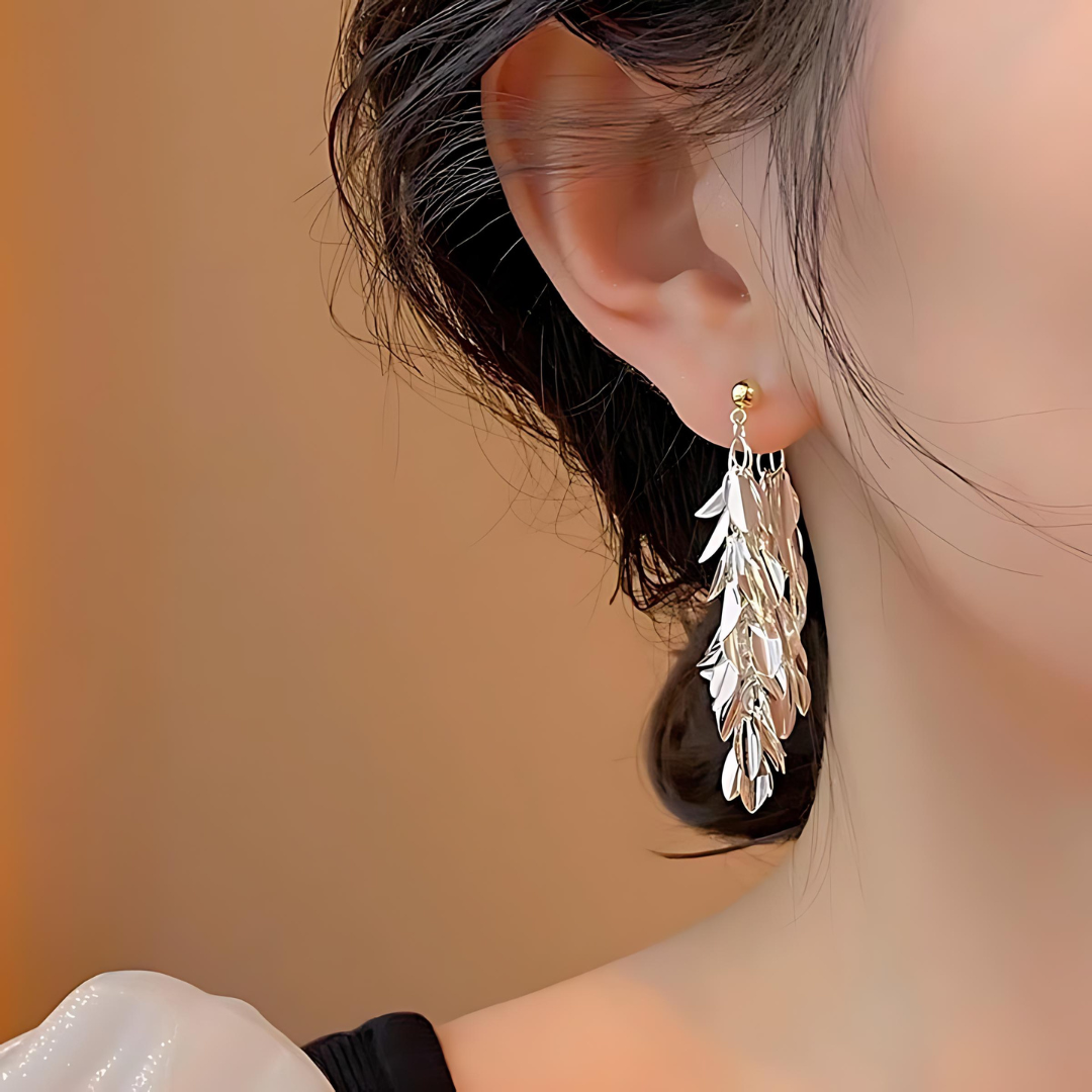 Luxury Sequin Metal Tassel Leaf Drop Earrings for Women - Elegant Party Jewelry, Evening Wear Accessories, Prom & Wedding Dangle Earrings | A8791
