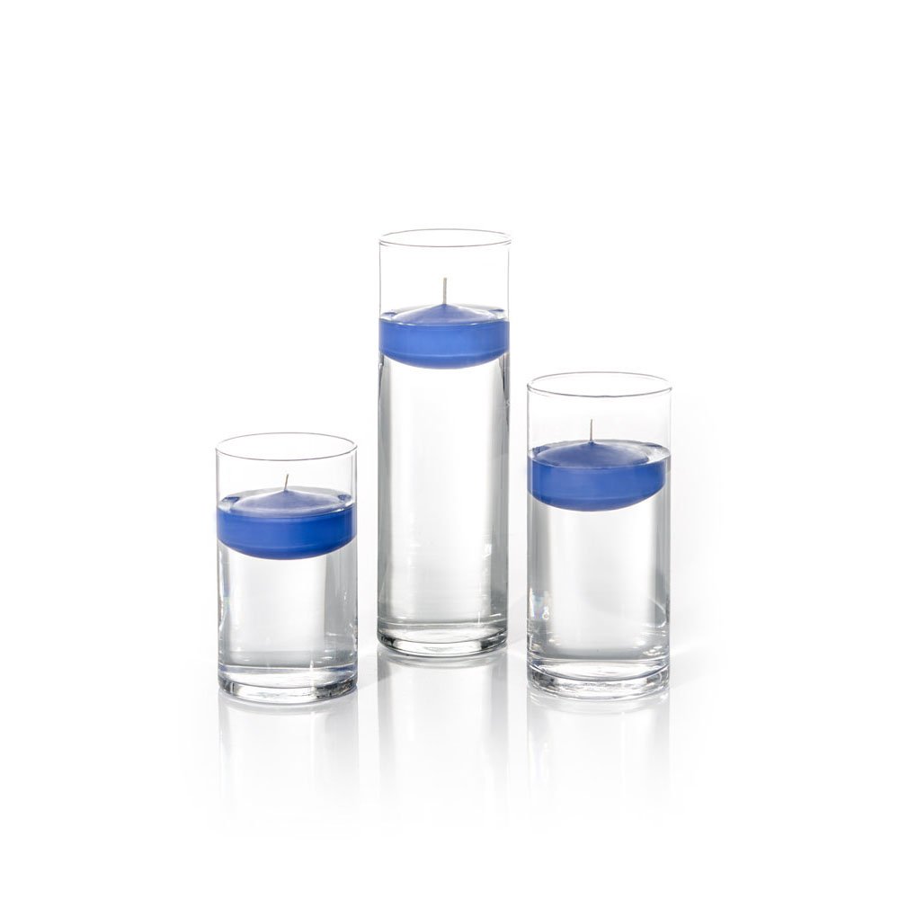 Yummi Set of 18 Floating Candles with Cylinder Vases - Royal Blue Wedding Centerpieces for Pool, Bath, and Table Decor