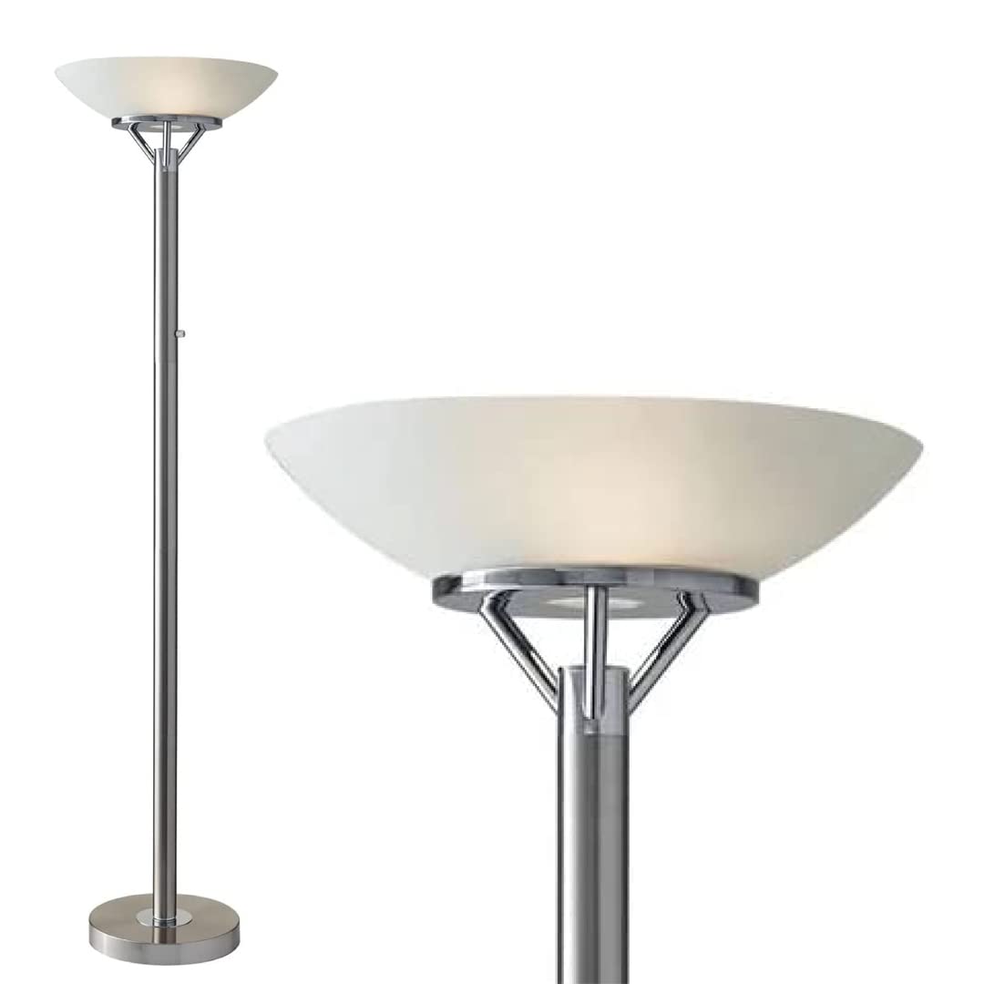 Adesso Modern Floor Lamp with Brushed Steel & Chrome Finish - Adjustable Standing Light for Bedroom, Living Room, Office & Corner Decor | Ideal for Reading, Working & Ambient Lighting