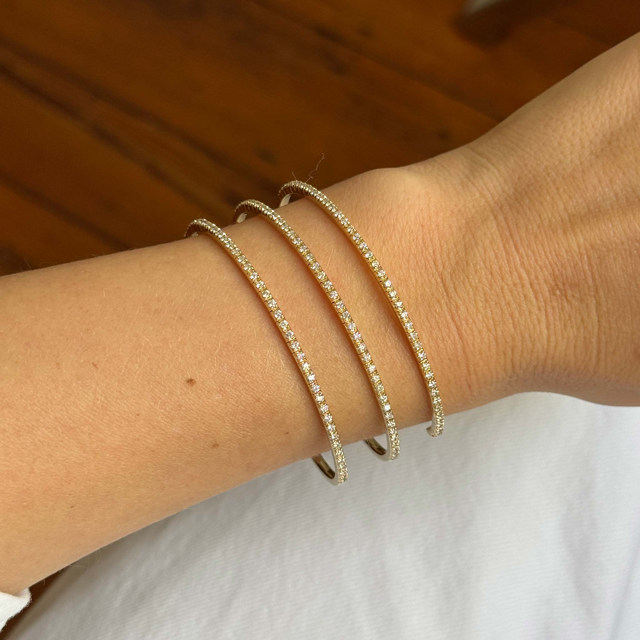 14K Yellow Gold Diamond Flexible Triple Wrap Bangle Bracelet for Women - Perfect for Weddings, Parties & Everyday Elegance