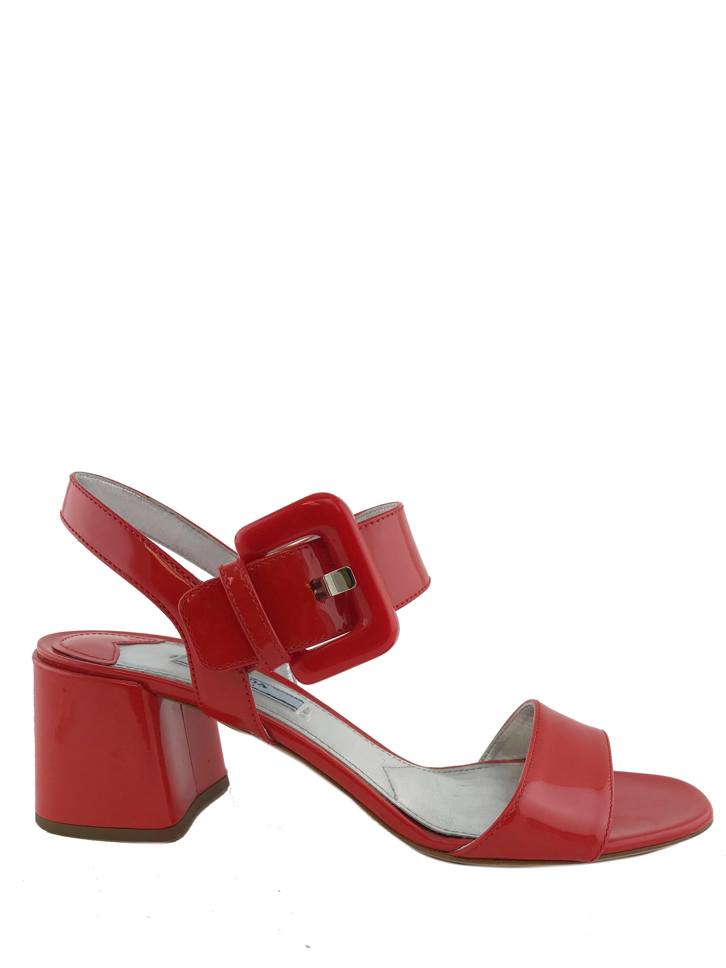 Prada Buckle Patent Leather City Sandals for Women - Size 8.5 US | Fashionable Comfortable Dressy Summer Shoes for Office, Party & Vacation Wear