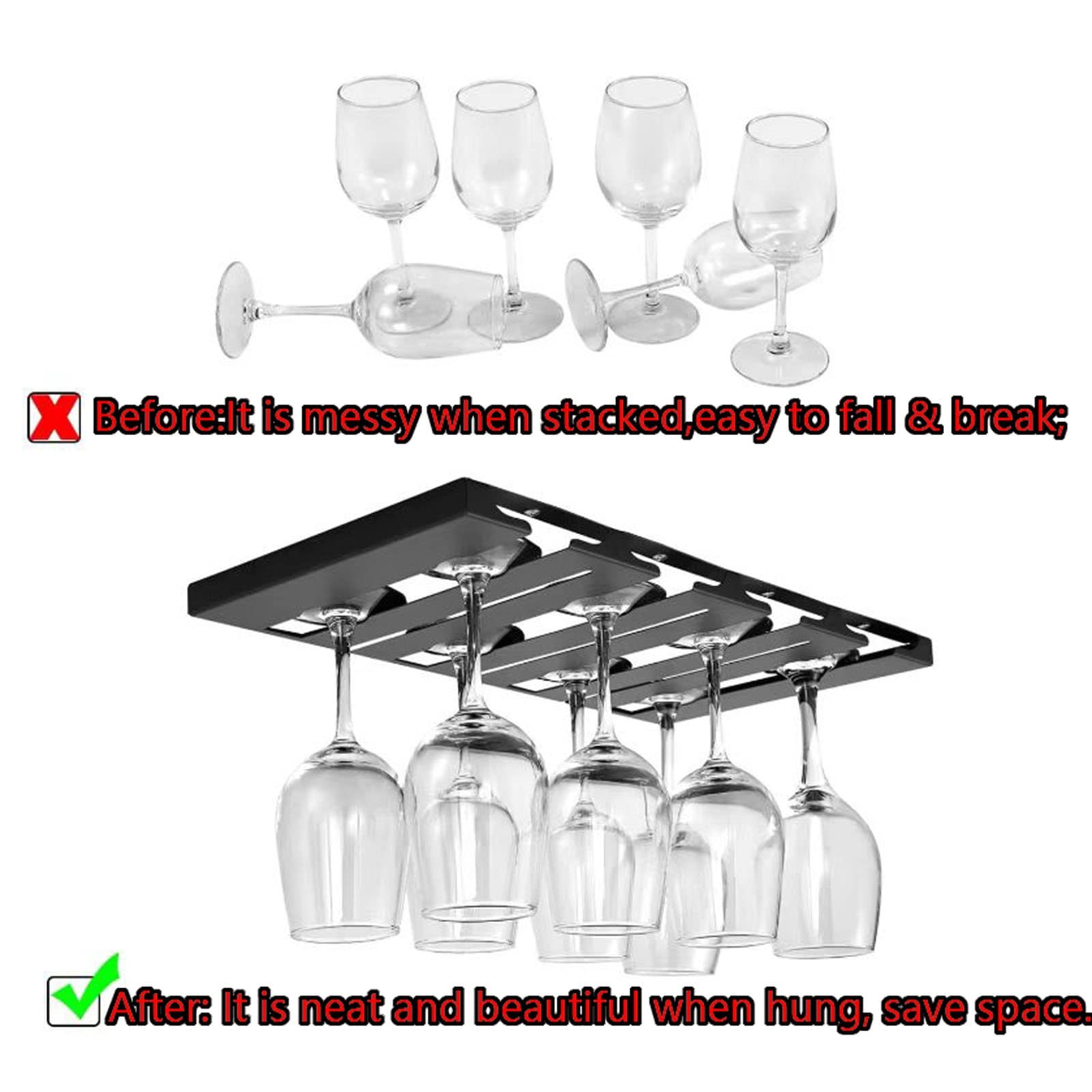 4-Slot Stainless Steel Under Cabinet Wine Glass Rack - Stemware Holder for Kitchen, Bar & Restaurant - Perfect for Organizing Wine Glasses, Cocktail Cups & Drinkware in Small Spaces