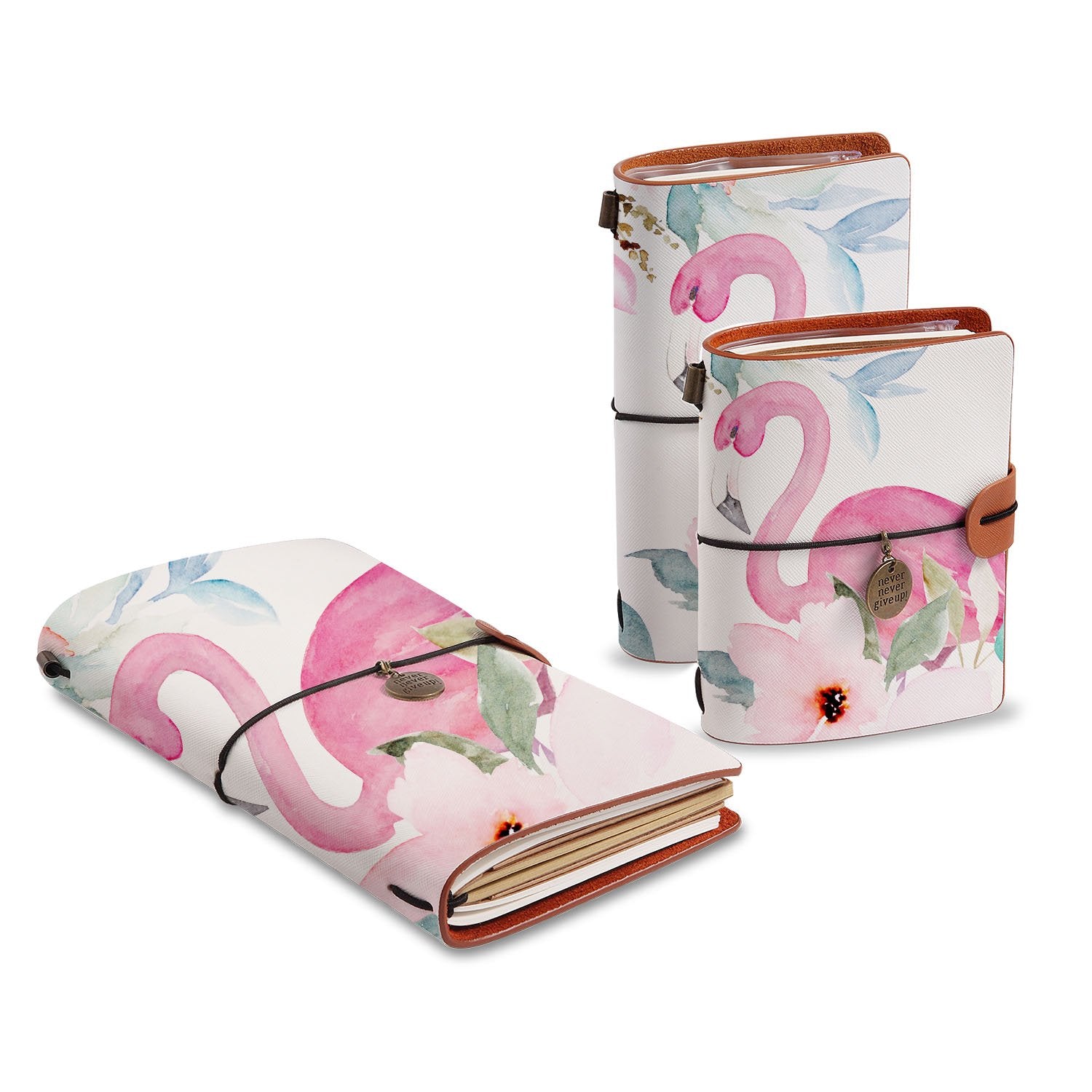 Premium Flamingo Design Traveler's Notebook - Refillable Leather Journal for Writing, Sketching & Planning | Perfect Travel Diary, Bullet Journal & Gift for Writers