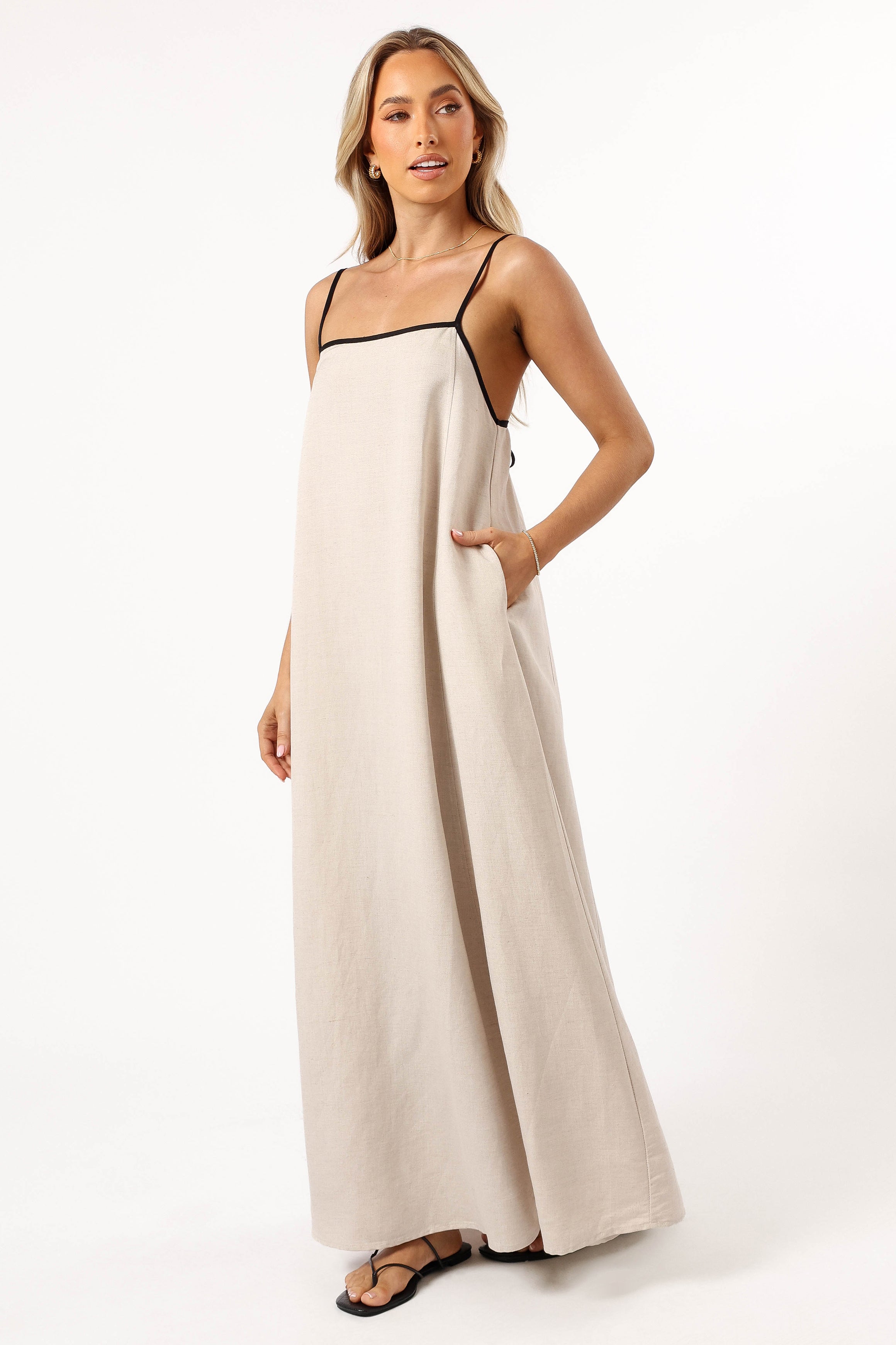 Elliana Maxi Dress for Women - Elegant Beige Flowy Long Dress for Summer, Beach, Wedding & Special Occasions