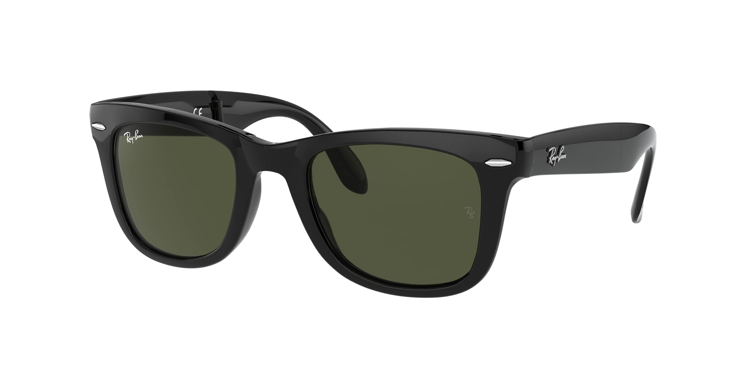 Ray-Ban RB4105 Folding Wayfarer Square Sunglasses for Men - Black & Crystal Green, 50mm UV Protection | Perfect for Driving, Beach, and Outdoor Activities