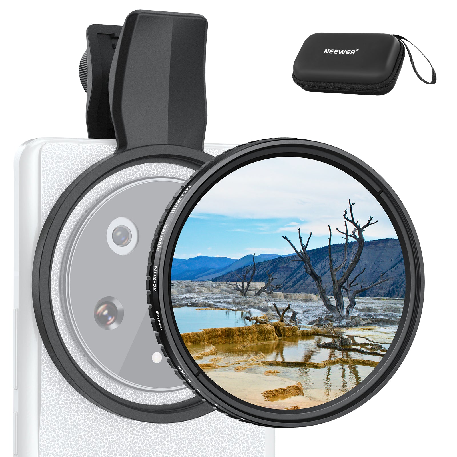 NEEWER FL B21/FL B25 67mm Variable ND2-ND32 Filter with Clip for Smartphone - Perfect for Vlogging, Photography & Cinematic Video Shooting
