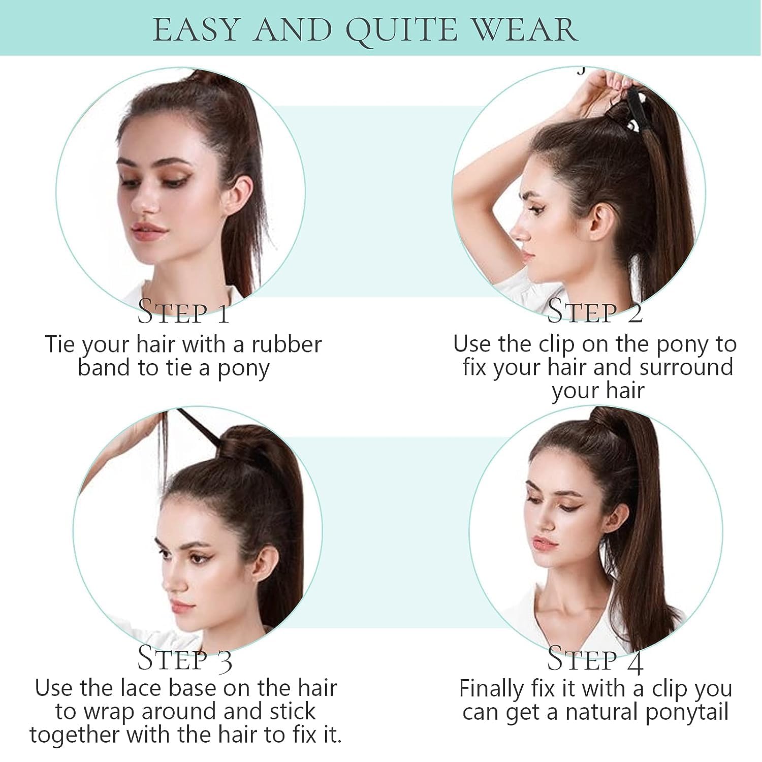 Loxxy 20 Inch Human Hair Ponytail Extensions - 90g Chocolate Brown Mixed Strawberry Blonde, Natural Hair Ponytail with Magic Paste for Women | Perfect for Parties, Weddings & Everyday Styling