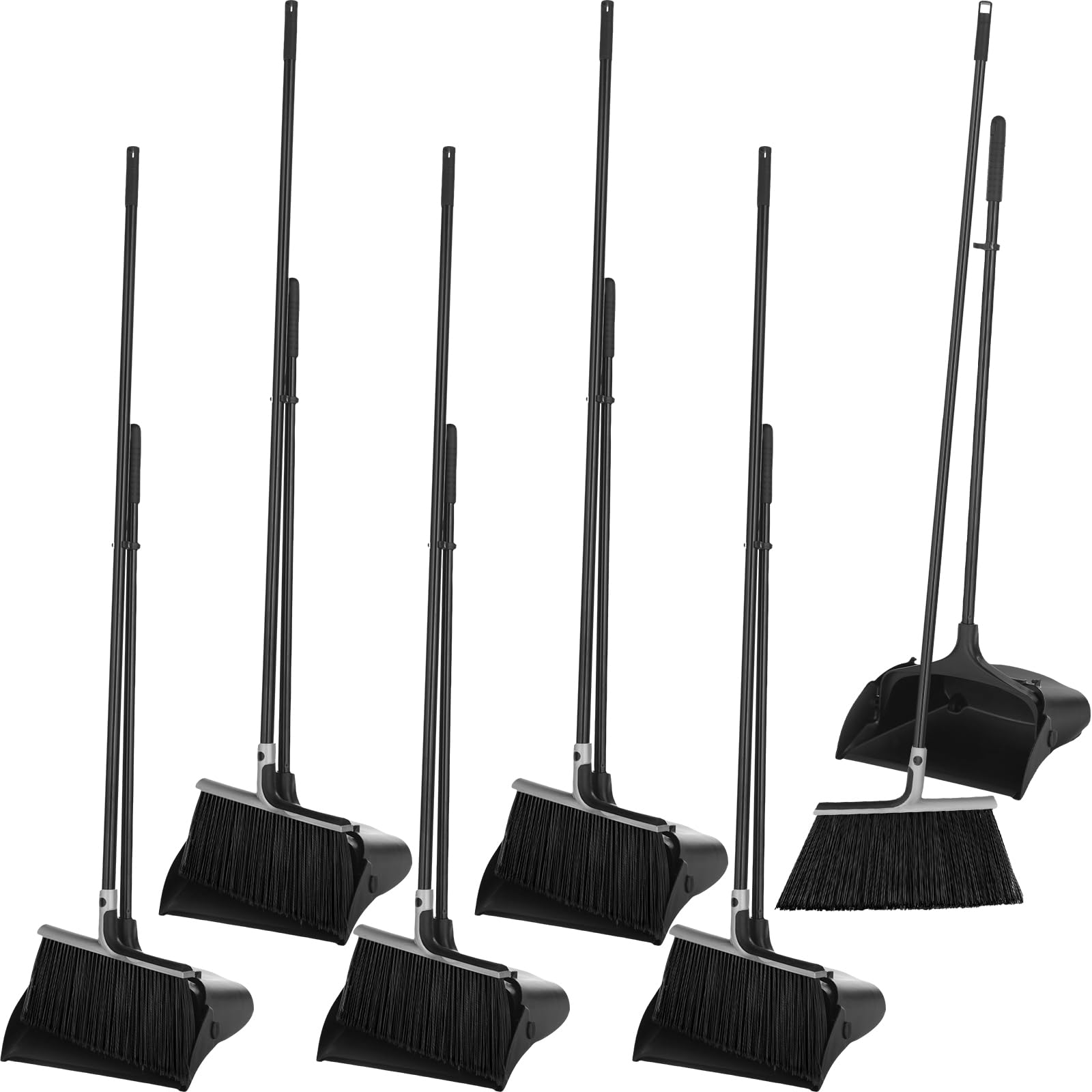 **6-Piece Broom and Dustpan Set with 54-Inch Long Handle - Heavy-Duty Commercial Plastic Upright Dustpan for Floor Cleaning - Ideal for Home, Office, Restaurant, Indoor & Outdoor Use**