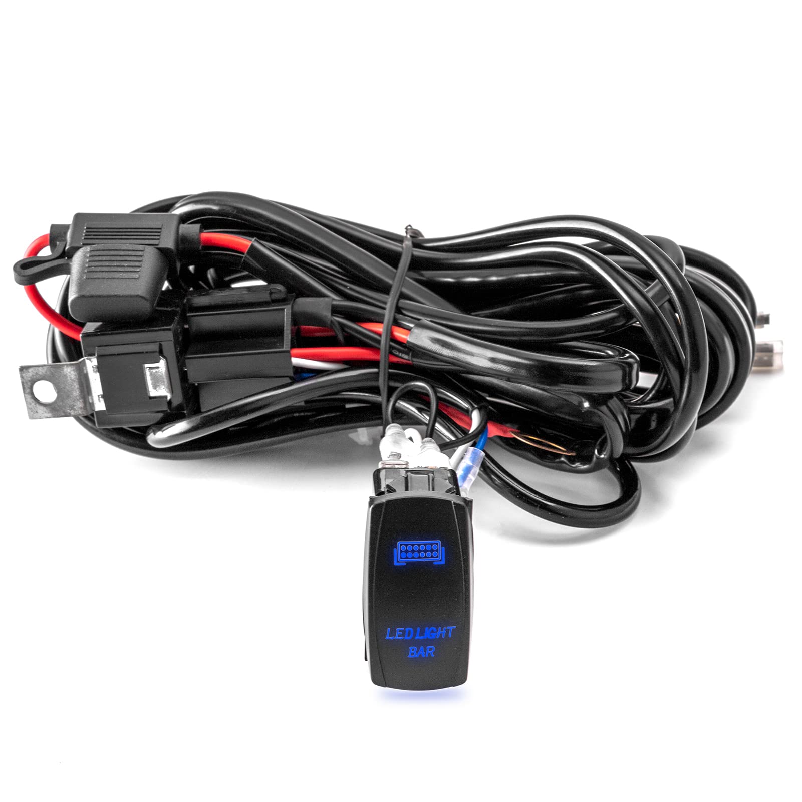 Universal LED Light Bar Wiring Harness Kit 40A 12V with On/Off Switch, Power Relay & Blade Fuse - Compatible with Off-Road Light Bars, Boats, Trucks & Work Lights - Perfect for Off-Roading, Marine & Heavy-Duty Lighting Upgrades