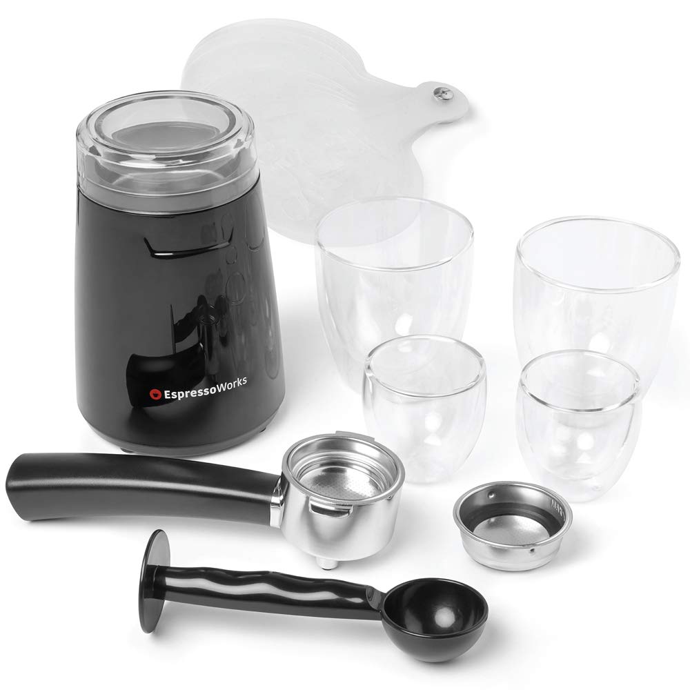 EspressoWorks 19-Bar Professional Espresso Machine with Milk Frother - 10-Piece All-in-One Coffee Maker Set for Latte, Cappuccino & Espresso (1250W, Black) - Perfect for Home Baristas, Office Coffee Breaks & Gift Giving