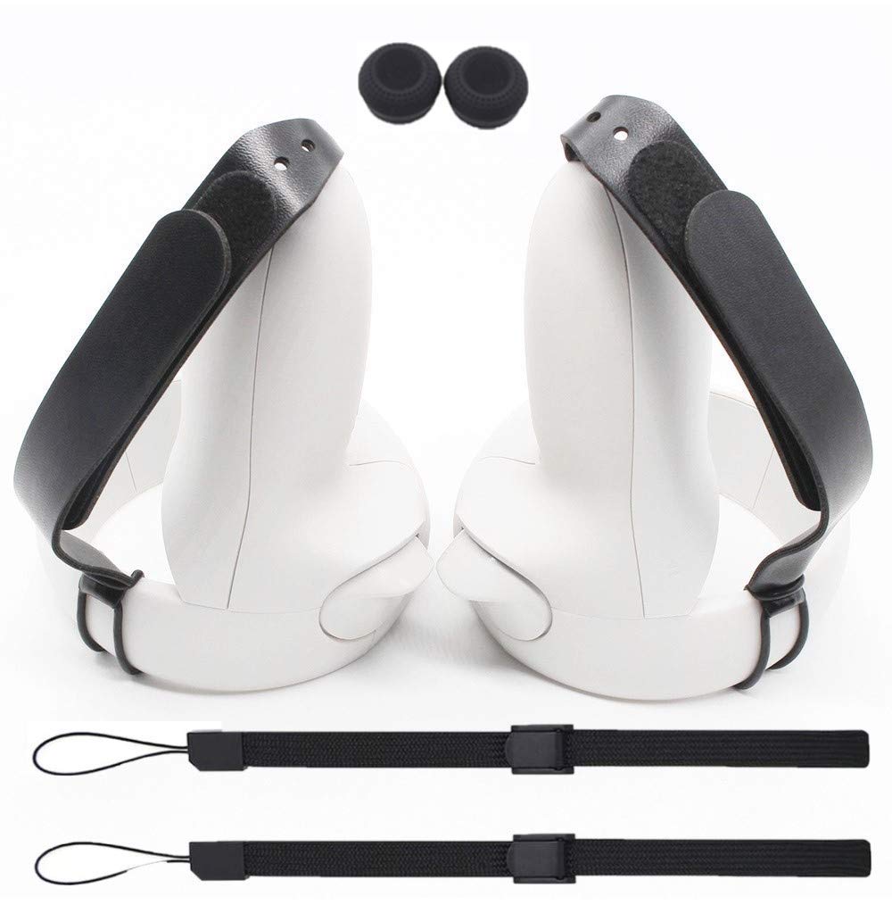 TNE Knuckle Straps with Wrist Straps & Thumbstick Covers for Oculus Quest 2 VR Headset | Anti-Slip Anti-Drop Hand Grip Controller Accessories for Quest 2 Gaming (Black) - Perfect for Beat Saber, Superhot VR & Intense VR Gaming Sessions