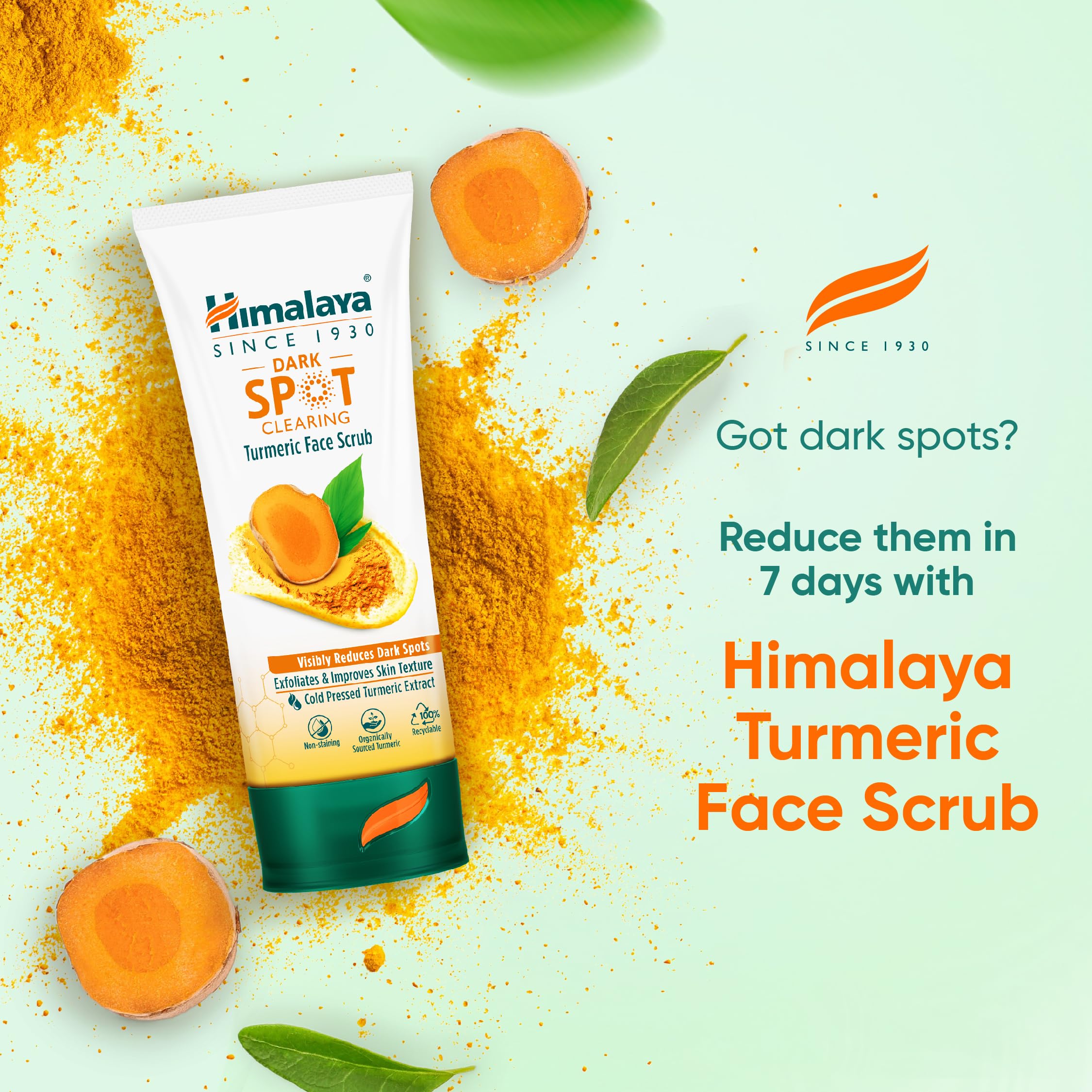 Himalaya Dark Spot Clearing Turmeric Face Scrub - Organic Turmeric for Radiant Skin | Reduces Dark Spots in 7 Days | 100g | Perfect for Daily Exfoliation & Brightening Dull Skin