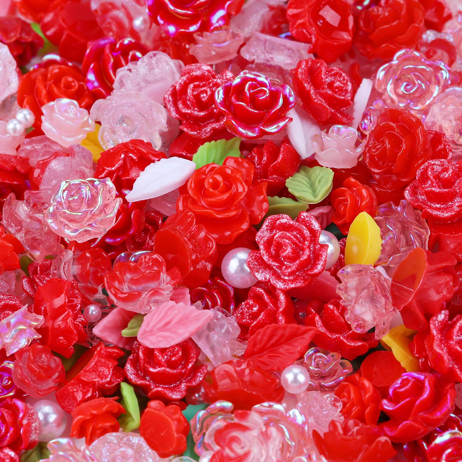 400Pcs 3D Camellia Flower Nail Charms - Pink Rose Floral Nail Gems with White Pearls for Acrylic Nails | DIY Nail Art Accessories for Women | Perfect for Bridal, Party & Salon Nail Designs (Red)