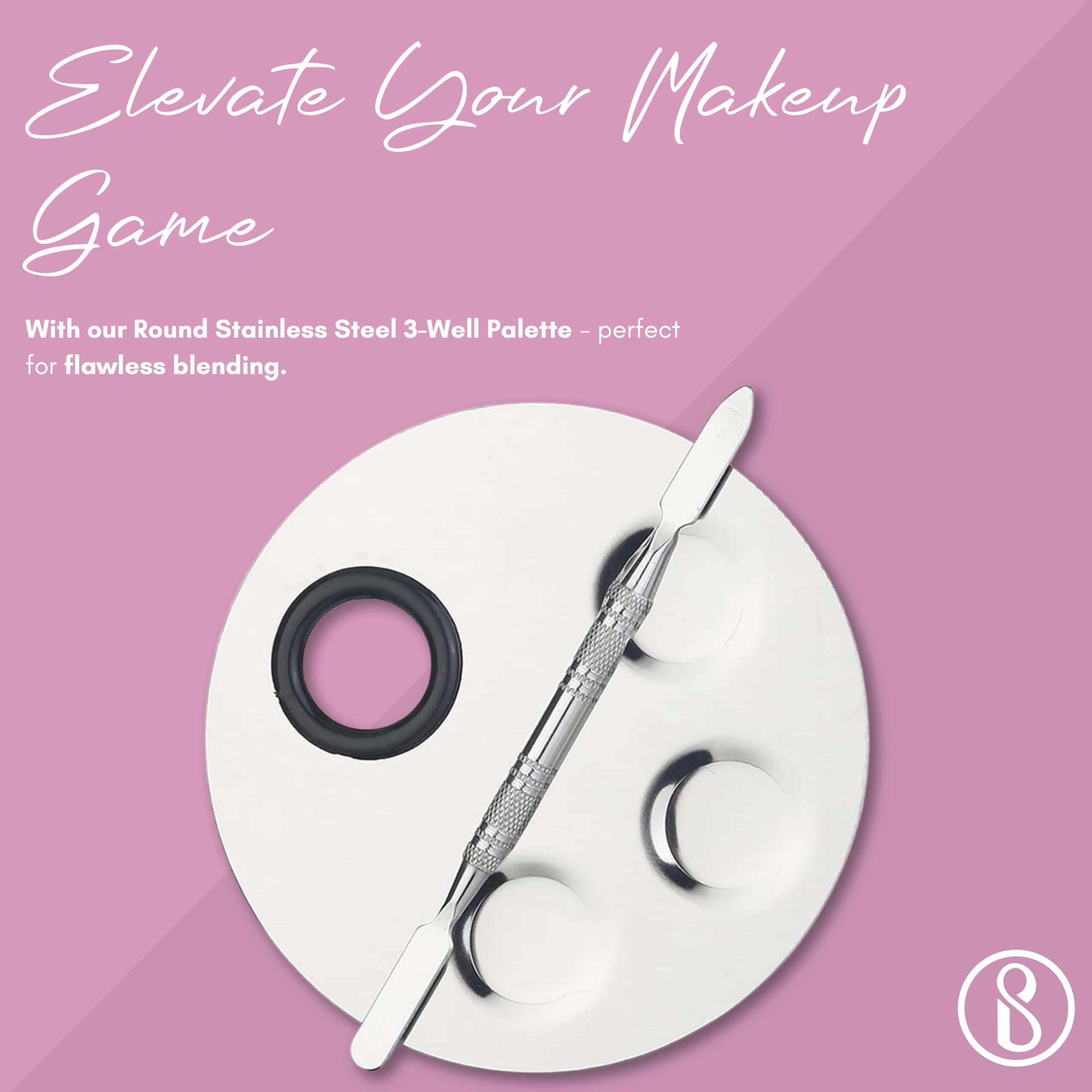 Beauté Secrets 3-Well Stainless Steel Makeup Palette with Spatula - Professional Cosmetic Mixing Tray for Nail Art, Eyeshadow, Lipstick & Foundation - Perfect for Salon, Travel & Home Makeup Organization (Silver)