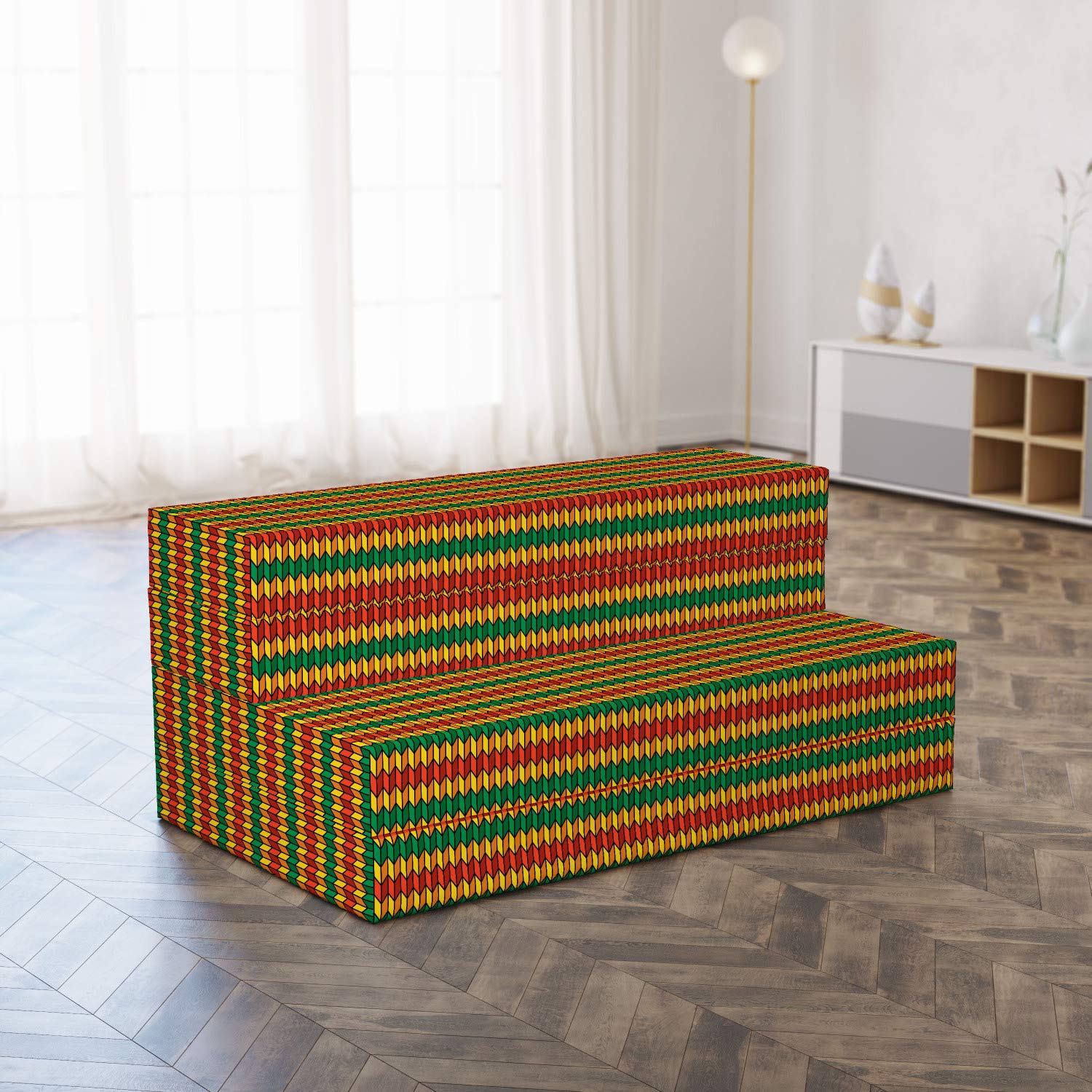 Ambesonne Rasta Foldable Mattress - Triangle Pattern Design, 78.7