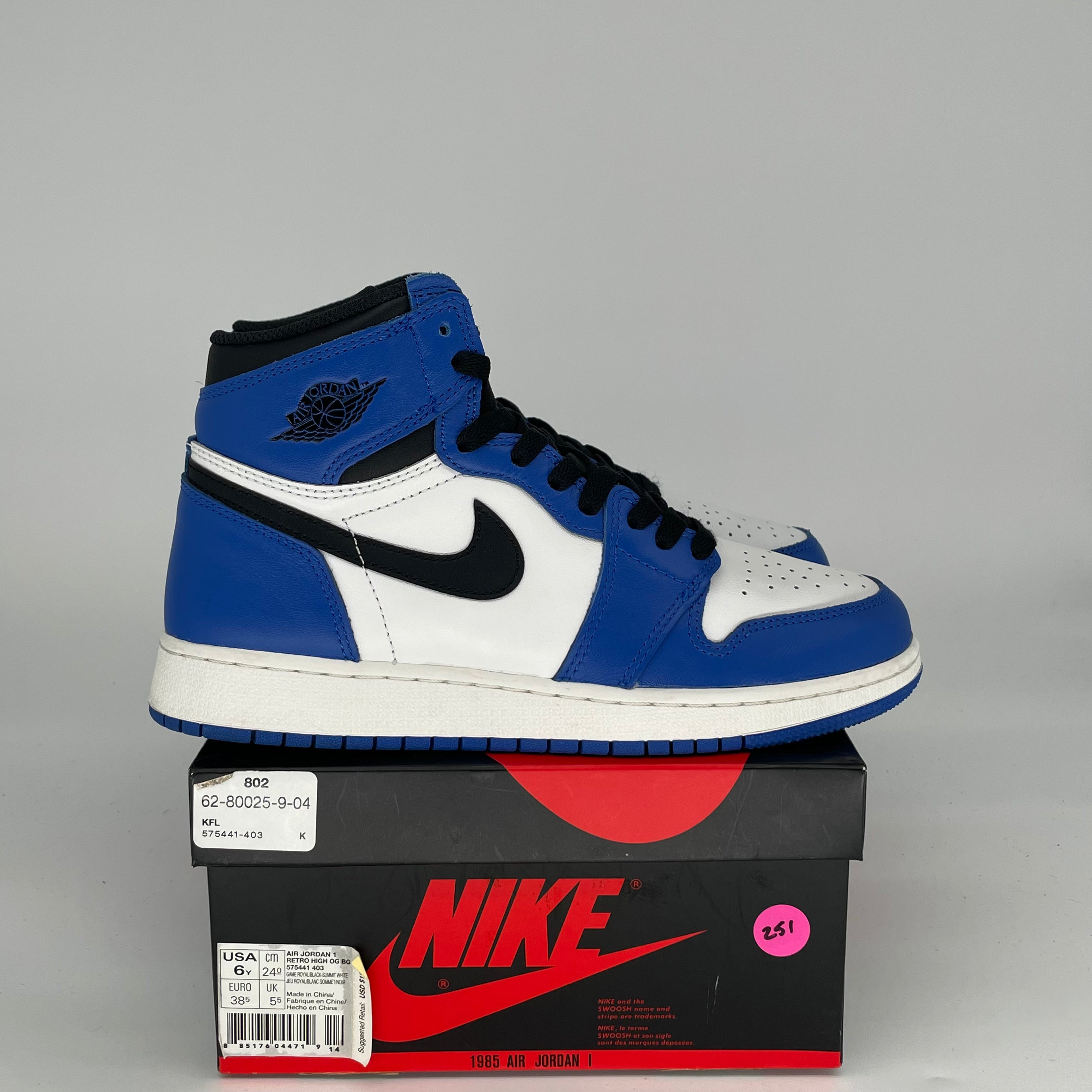 Original: AIR JORDAN 1 GAME ROYAL SIZE 6/7.5w 575441 403   Optimized: Air Jordan 1 Retro High OG 'Game Royal' Basketball Shoes - Men's/Women's Size 6/7.5 (575441-403) - Perfect for Streetwear & Sneaker Collectors