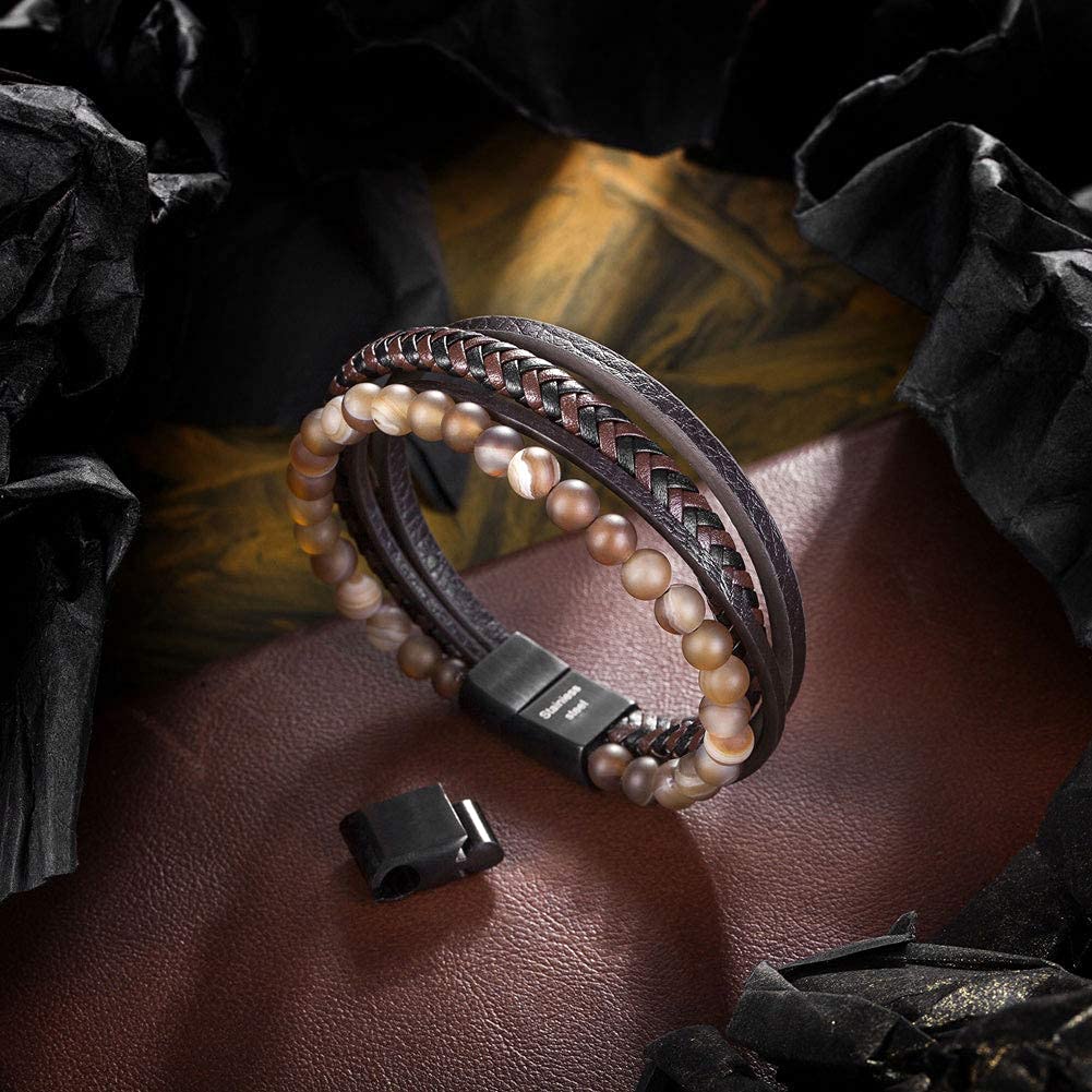 Speroto Men's Leather & Bead Bracelet - 8.7