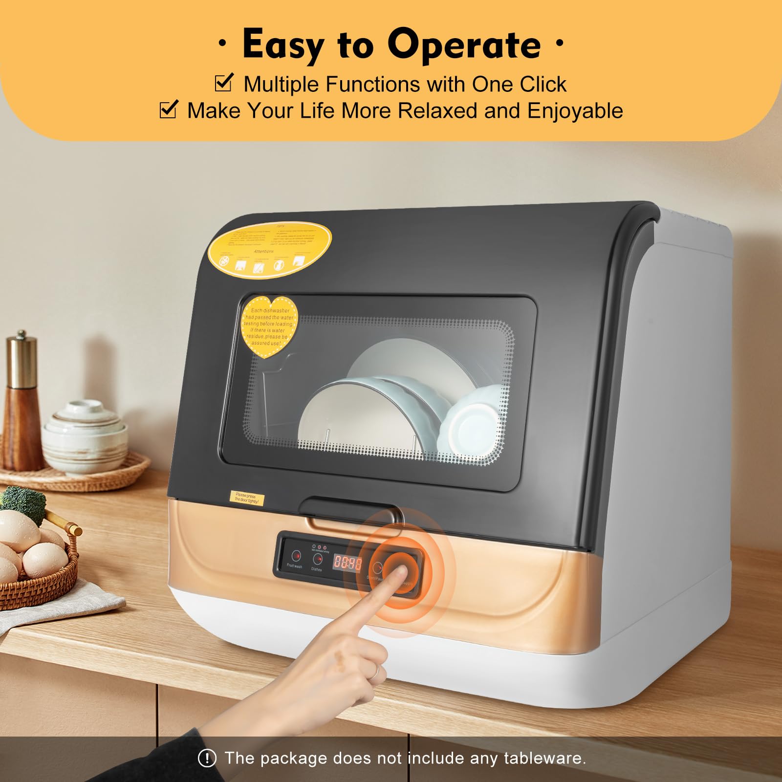 Portable Countertop Dishwasher 800W 110V - Compact Mini Dishwasher with 3 Wash Programs for Dishes, Utensils, Cups & Chopsticks - Perfect for Small Apartments, RVs, Dorms & Office Break Rooms