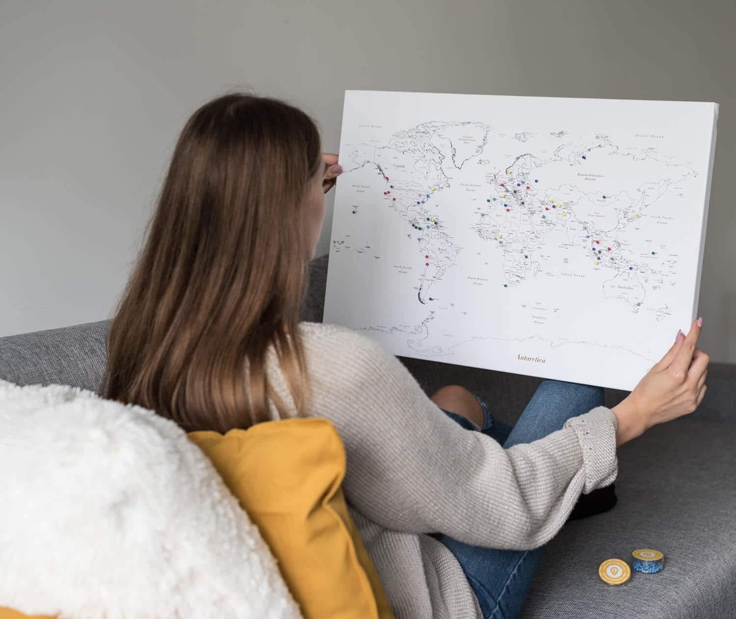 Small World Map with Pins - Push Pin Travel Map for Tracking Adventures - 23.6x15.7 Inch Cork Pinboard - Perfect for Home Office Decor & Travel Enthusiasts - Mark Your Visited Countries & Dream Destinations