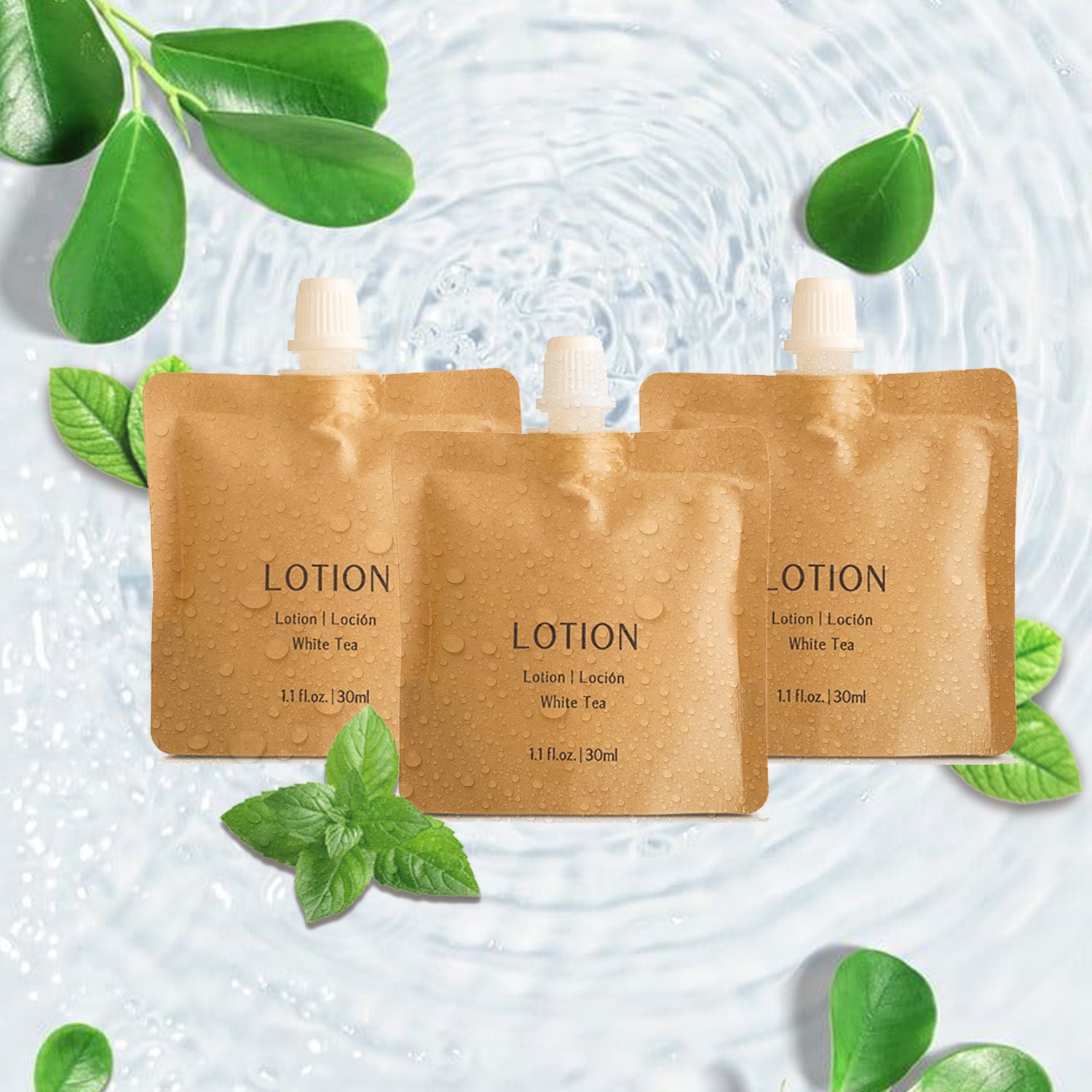 (100/200 Pack) BIOCORN Organic Body Lotion Travel Size - 1.1oz/30ml Moisturizing Cream in Eco-Friendly Kraft Paper Pouch | Perfect for Gym, Travel, Hotel & On-The-Go Skincare
