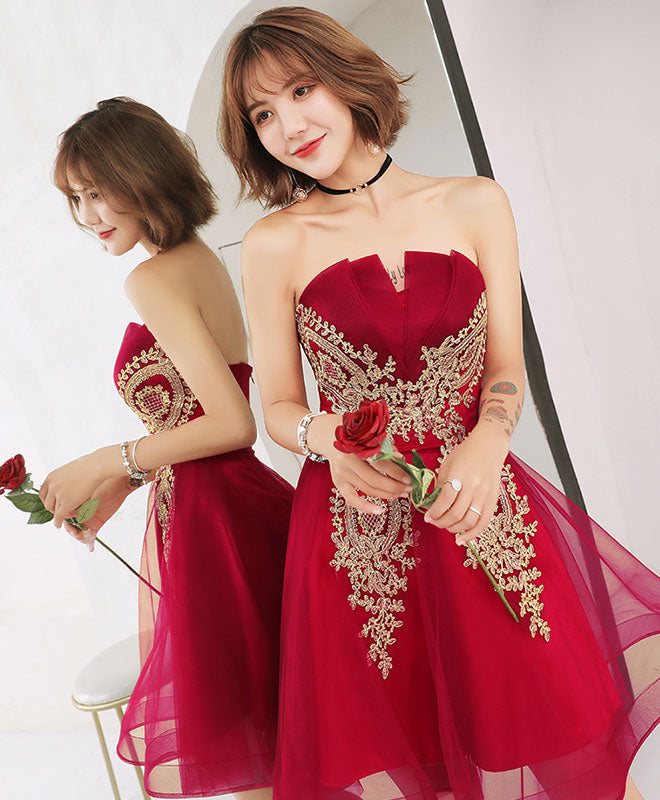 Elegant Burgundy Tulle Lace Short Prom Dress for Homecoming - Perfect for School Dances, Parties & Special Occasions