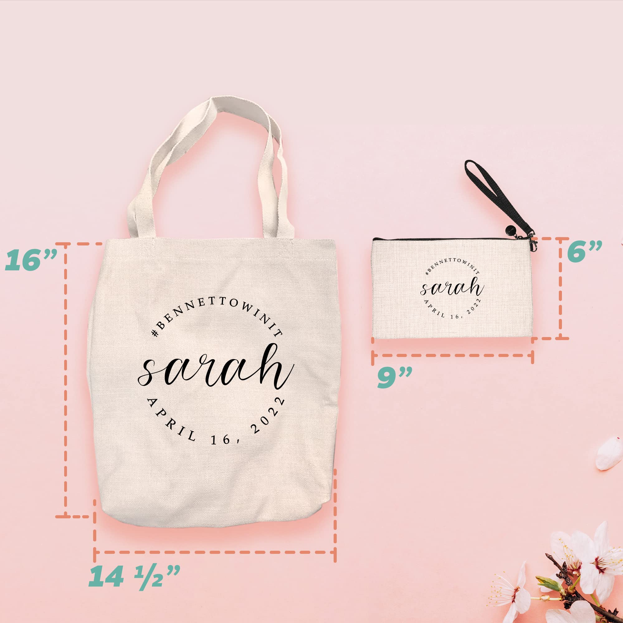 Personalized Bridesmaid Gift Set - Custom Graphic Canvas Tote Bag & Makeup Pouch - Wedding Party Favors, Bachelorette Party Essentials - Perfect for Bridal Showers, Wedding Prep & Girls' Trips